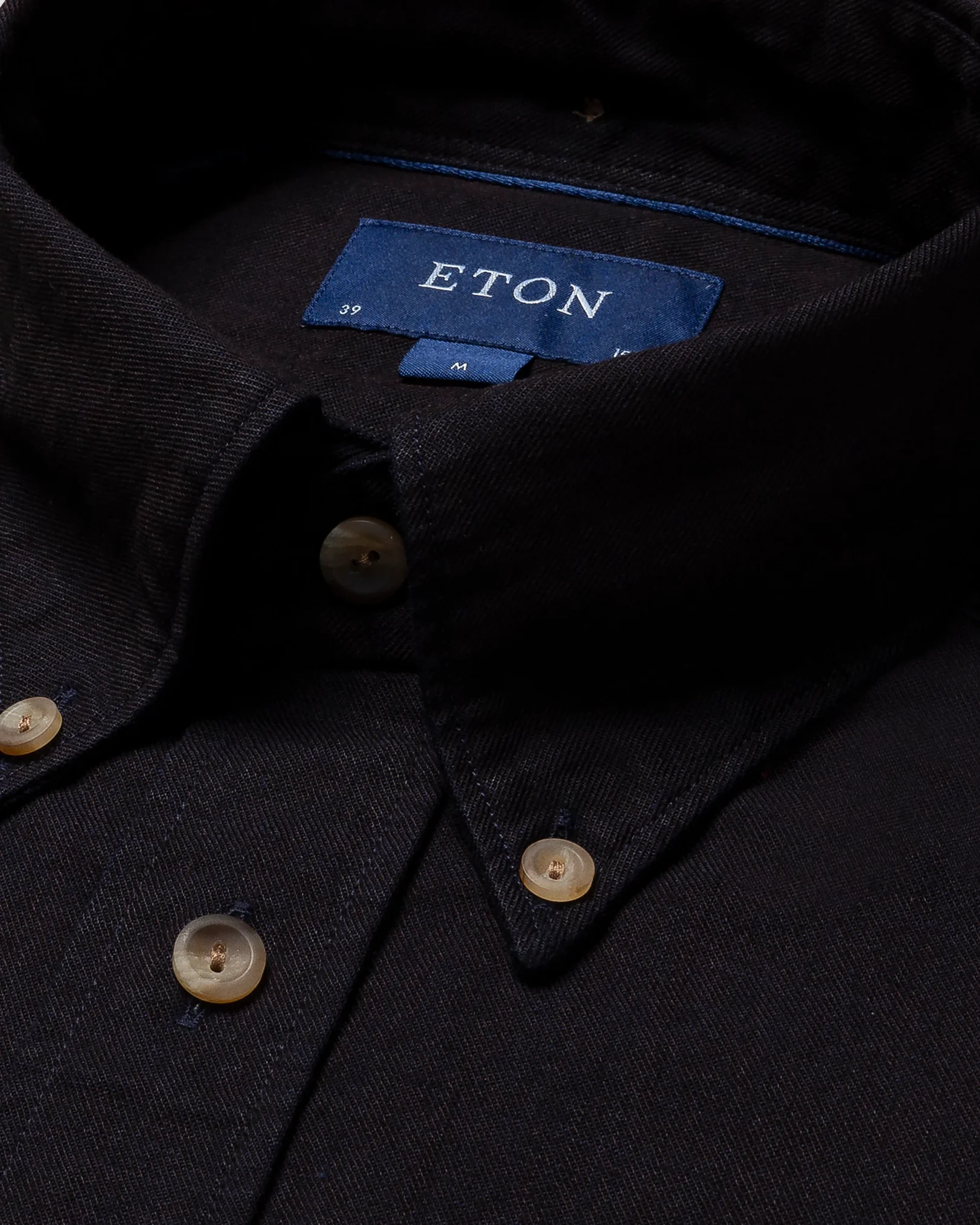 Dark blue Denim Shirt with horn effect buttons Button Down Eton