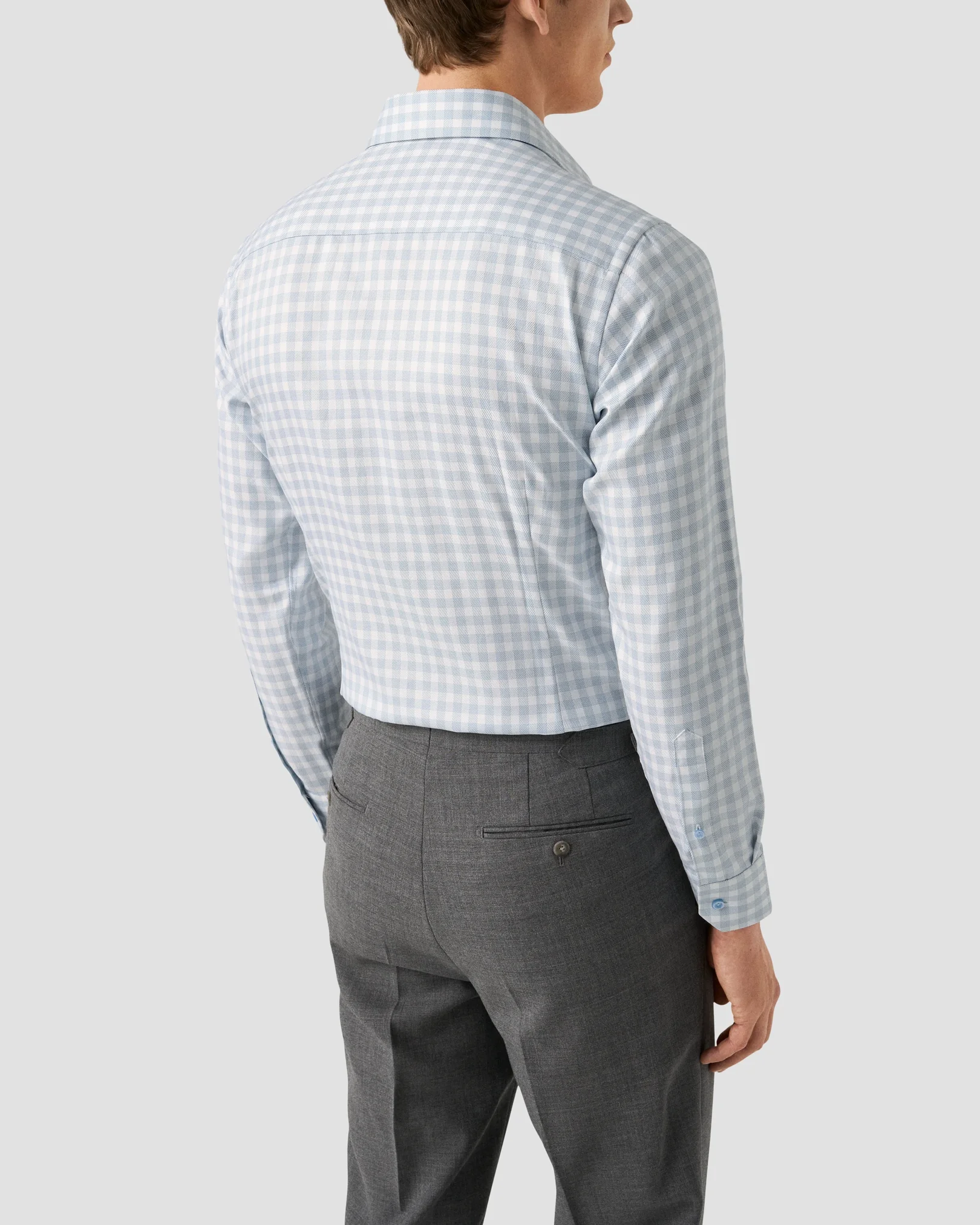 Eton - mid blue check signature twill shirt