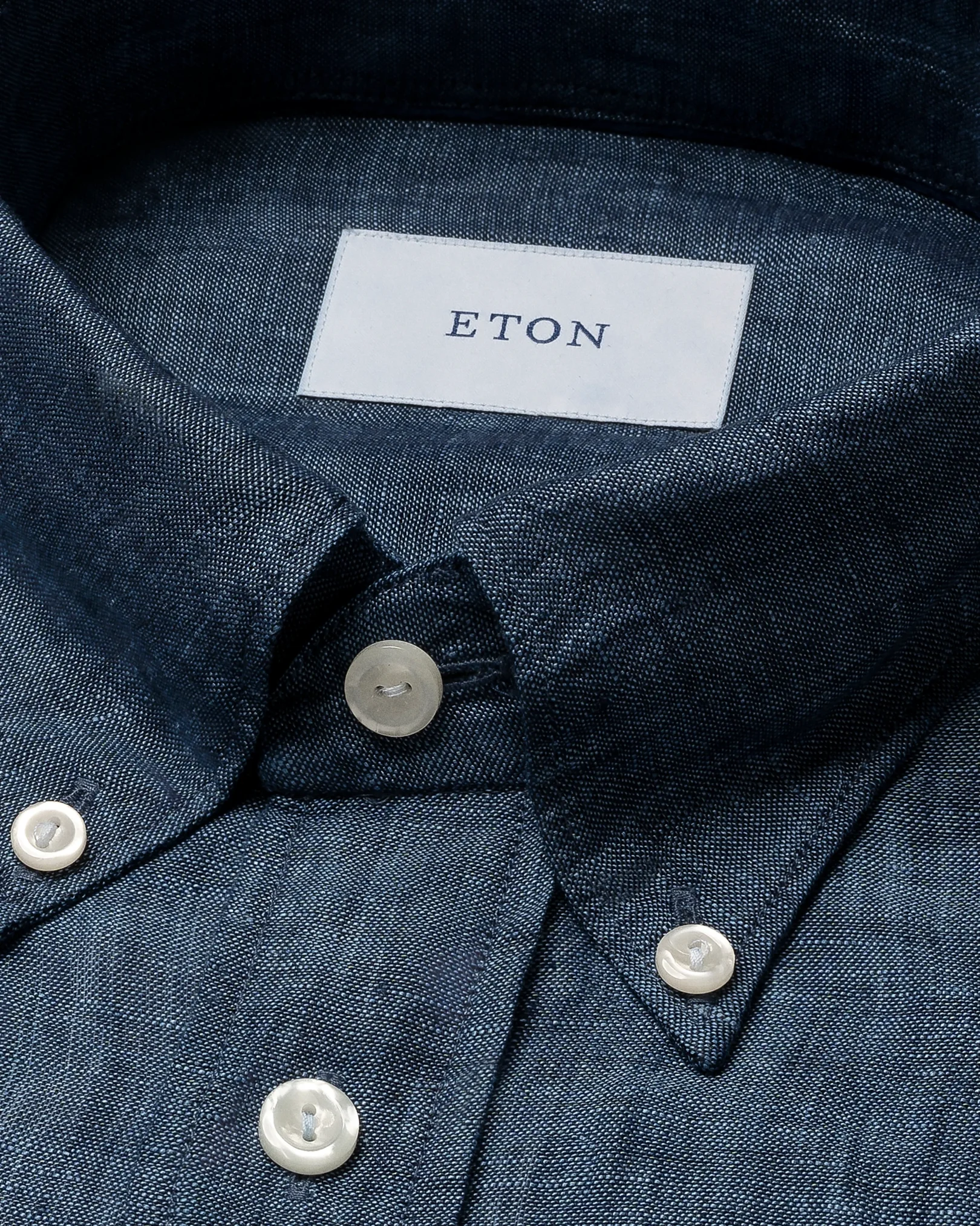Eton - dark blue indigo plain weave linen shirt