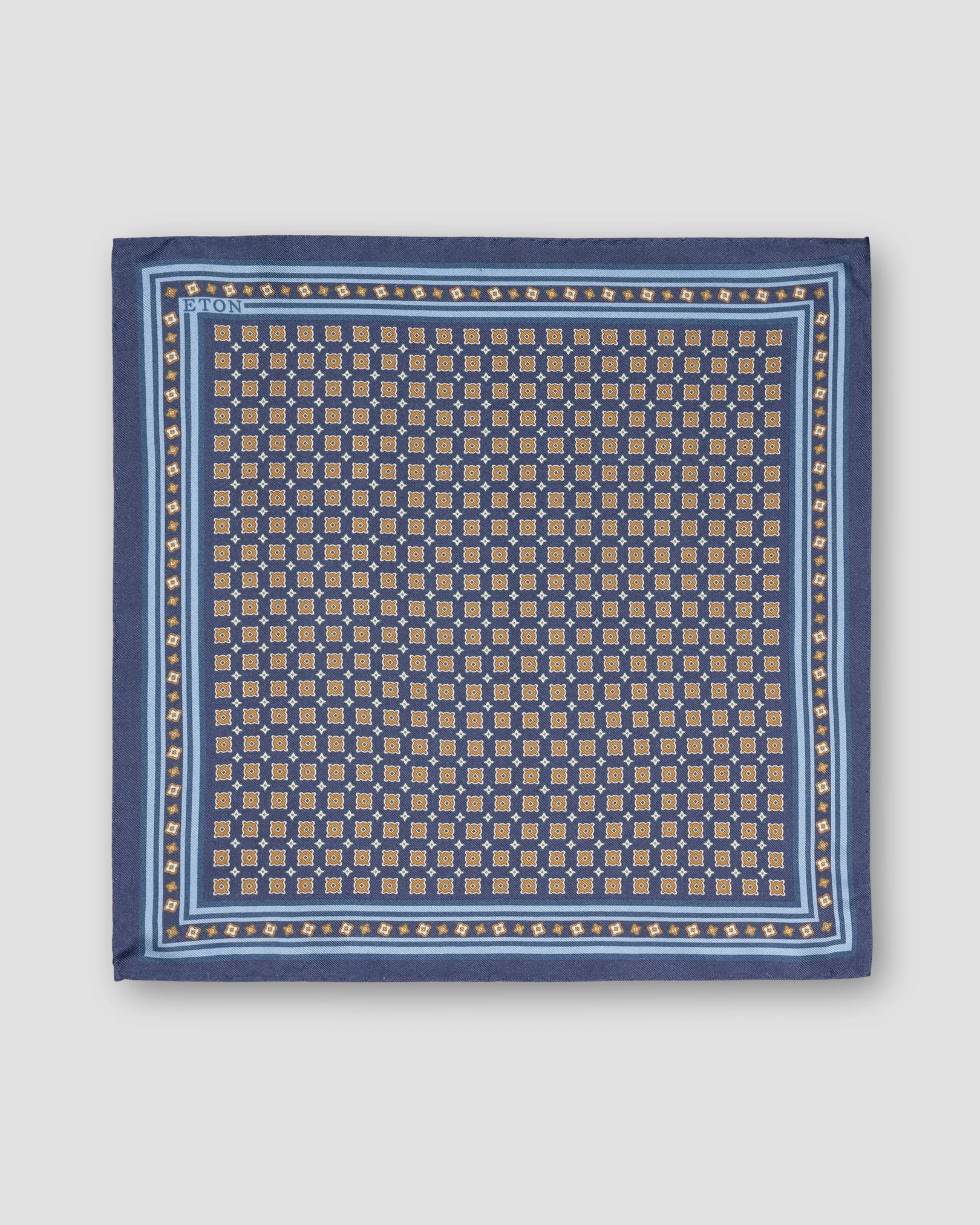 Mid Blue Medallion Print Silk Pocket Square