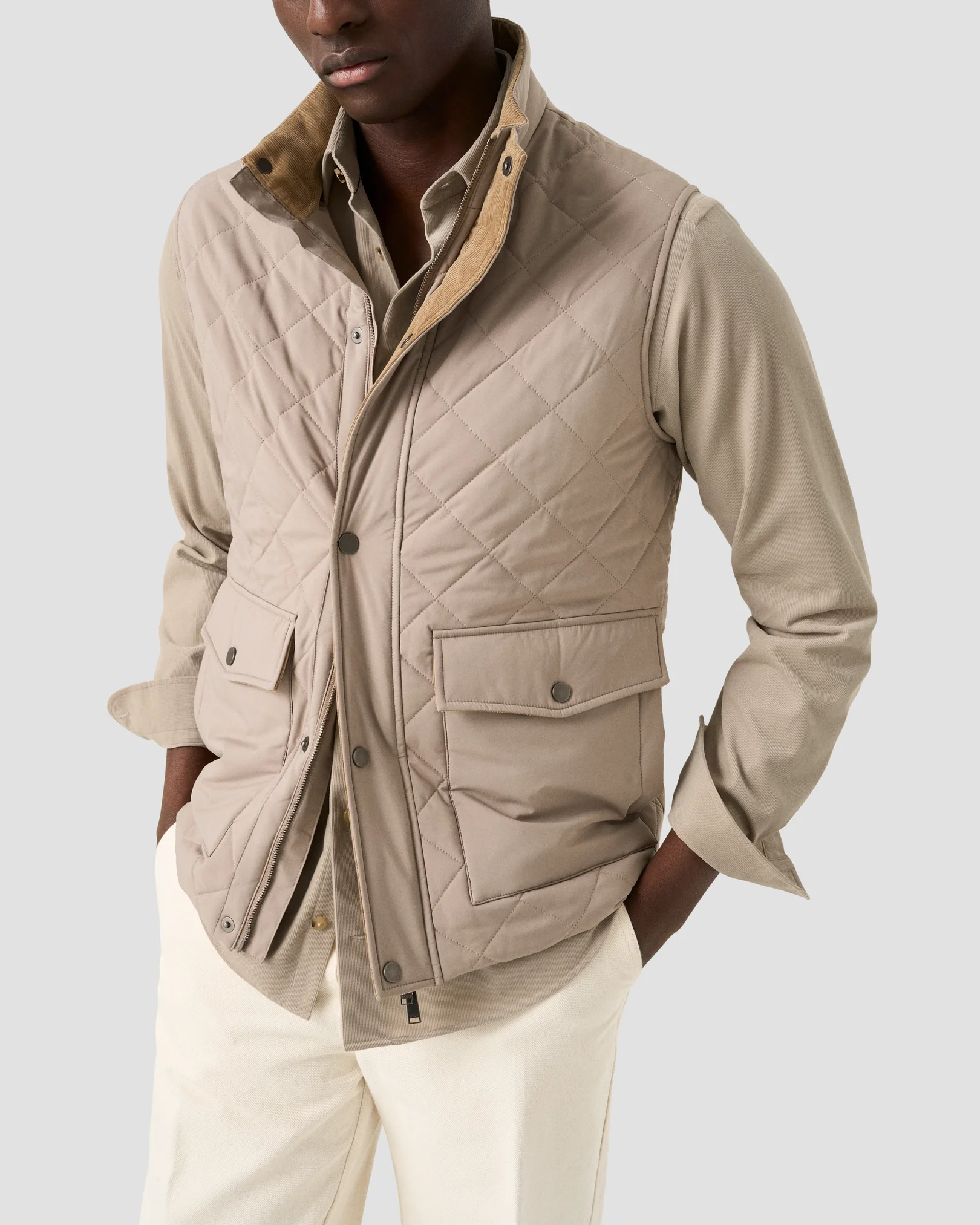 Eton - beige solid corduroy shirt