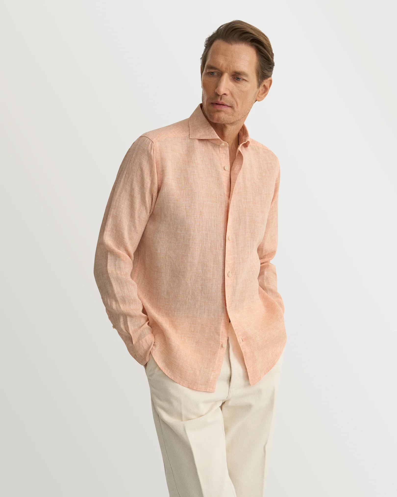 Eton - orange solid linen shirt 261