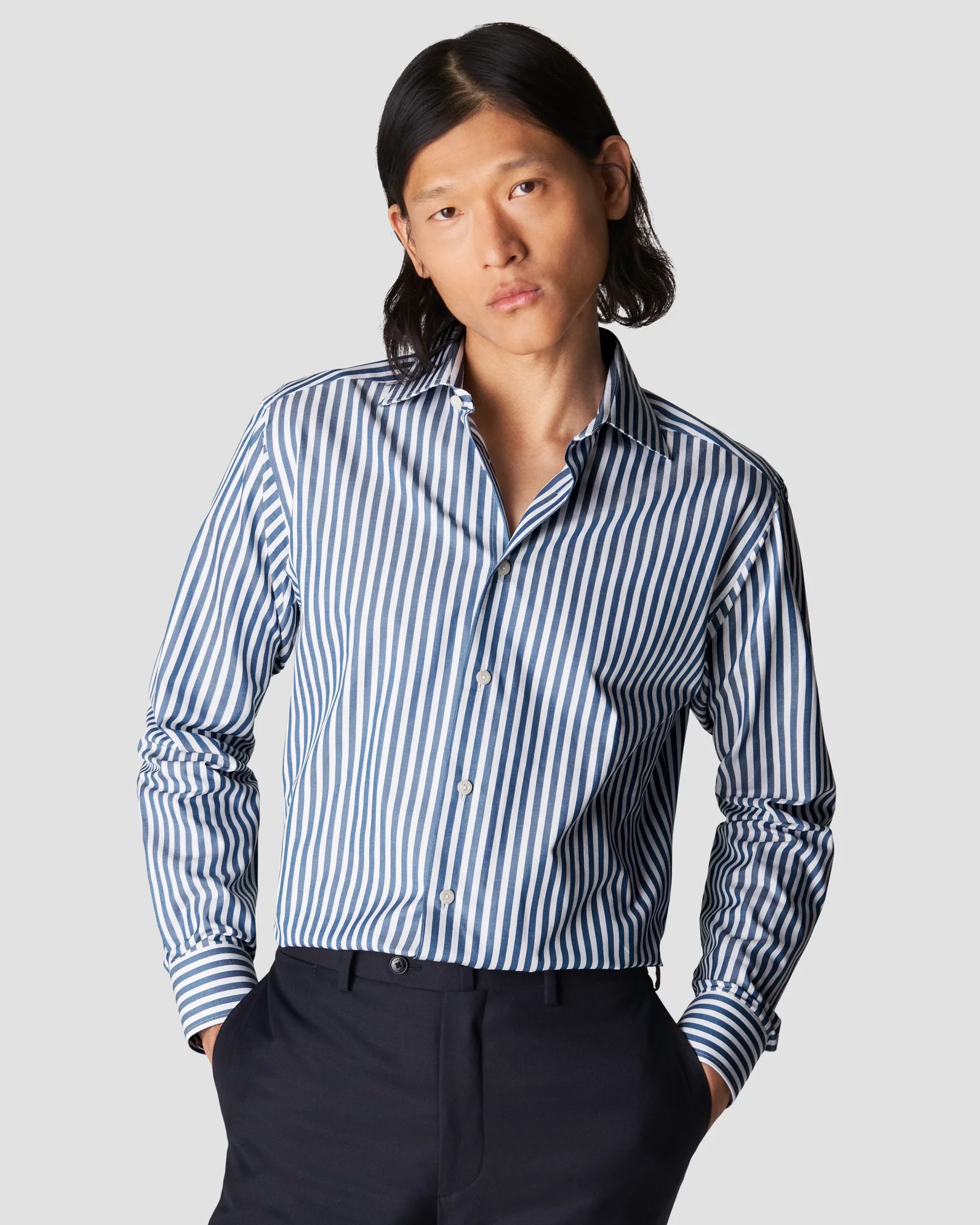 Signature cotton shirt navy stripe
