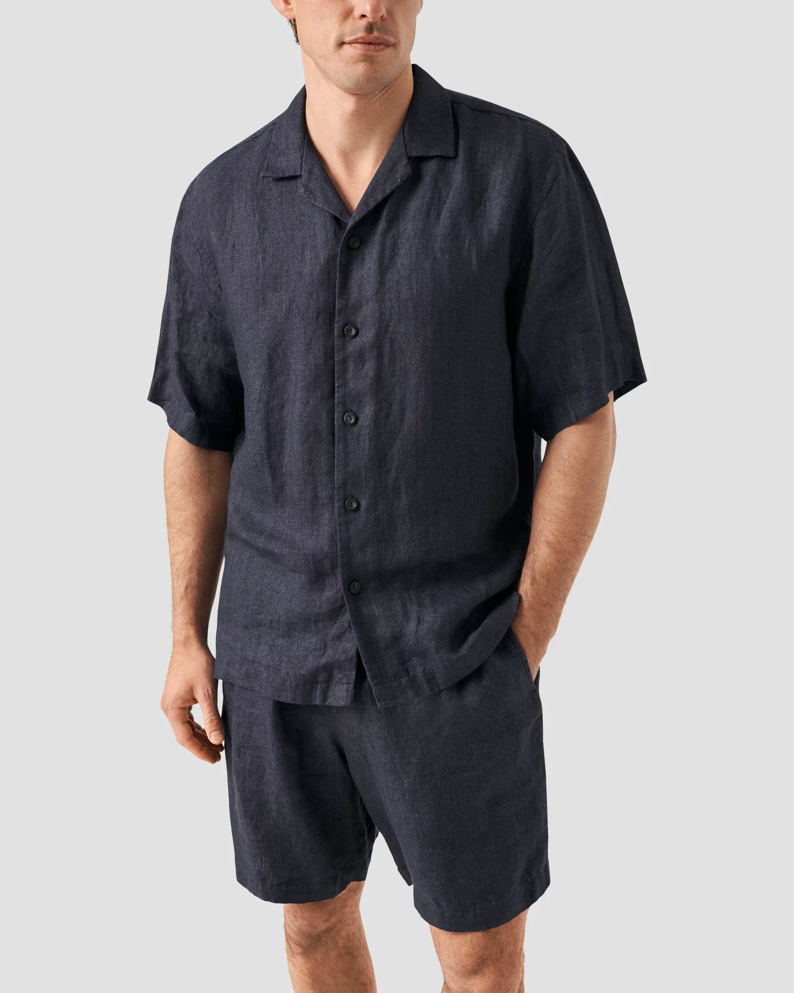 Eton - Navy Heavy Linen Resort Shirt