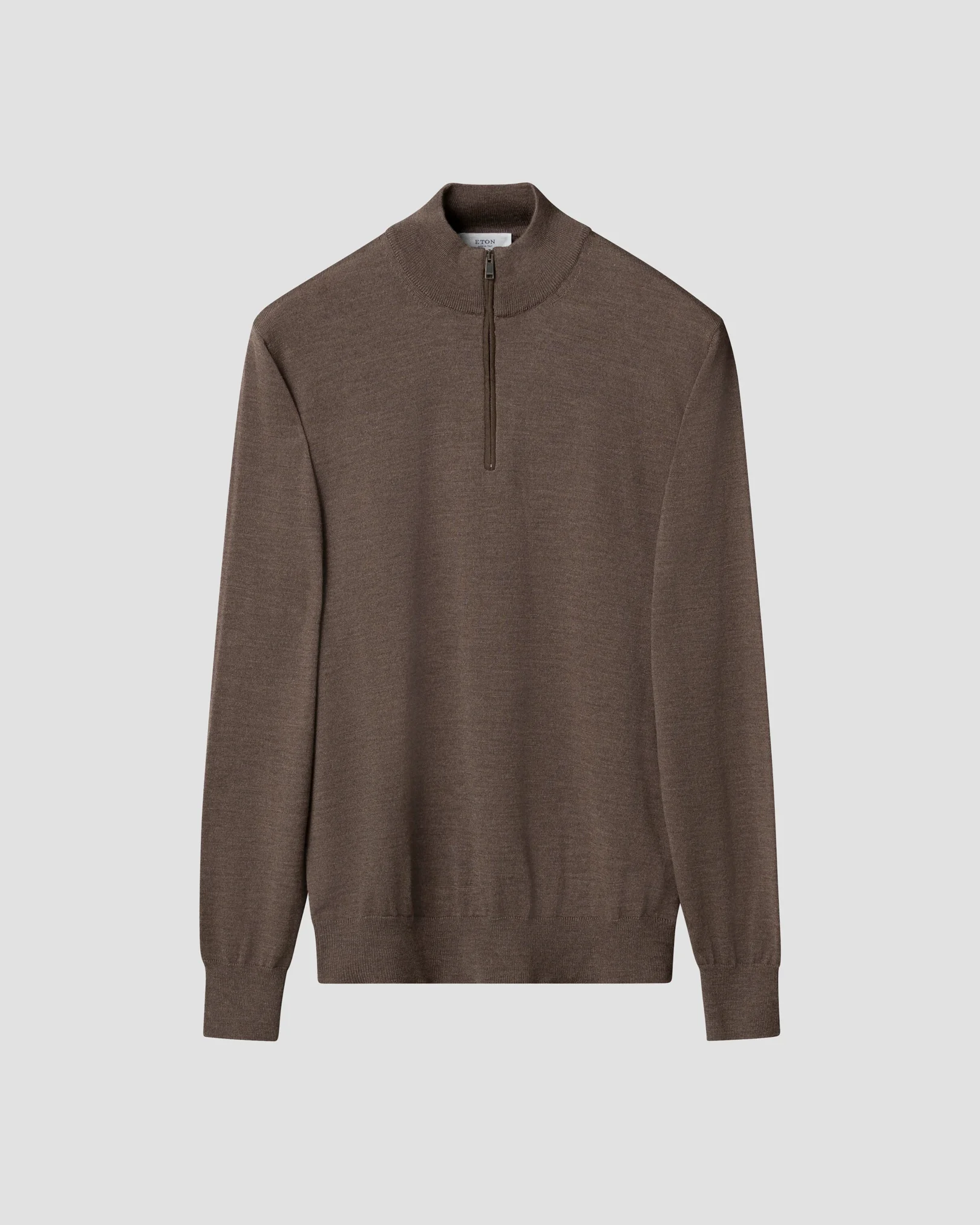 Eton - dark brown merino quarter zip knit sweater