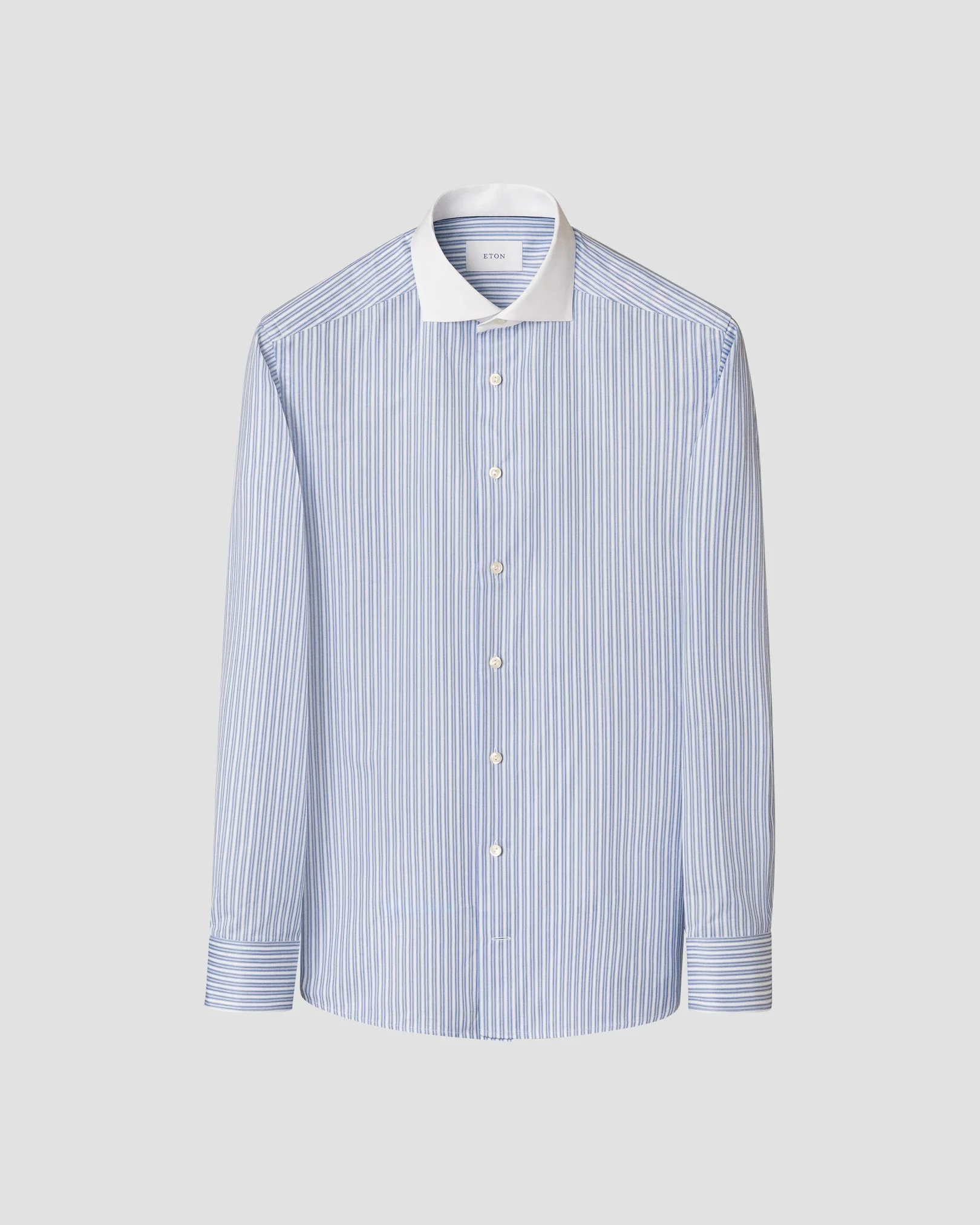 Eton - mid blue white collar striped signature twill shirt