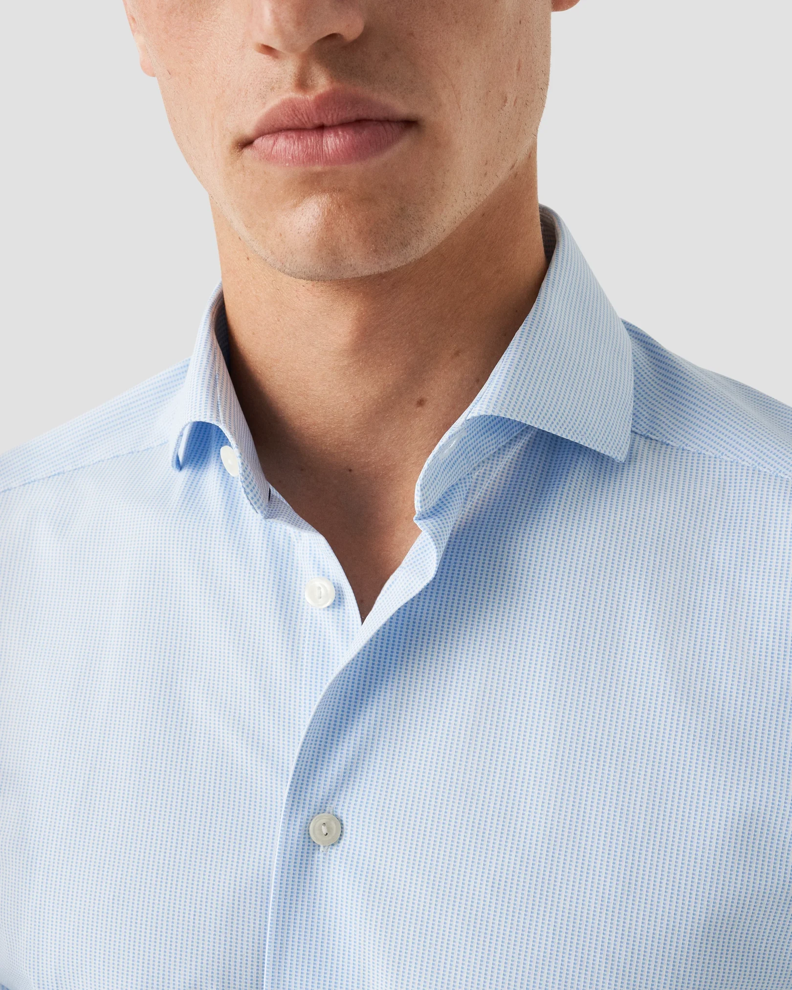 Eton - Light blue Semi Solid Four-Way Strech Shirt