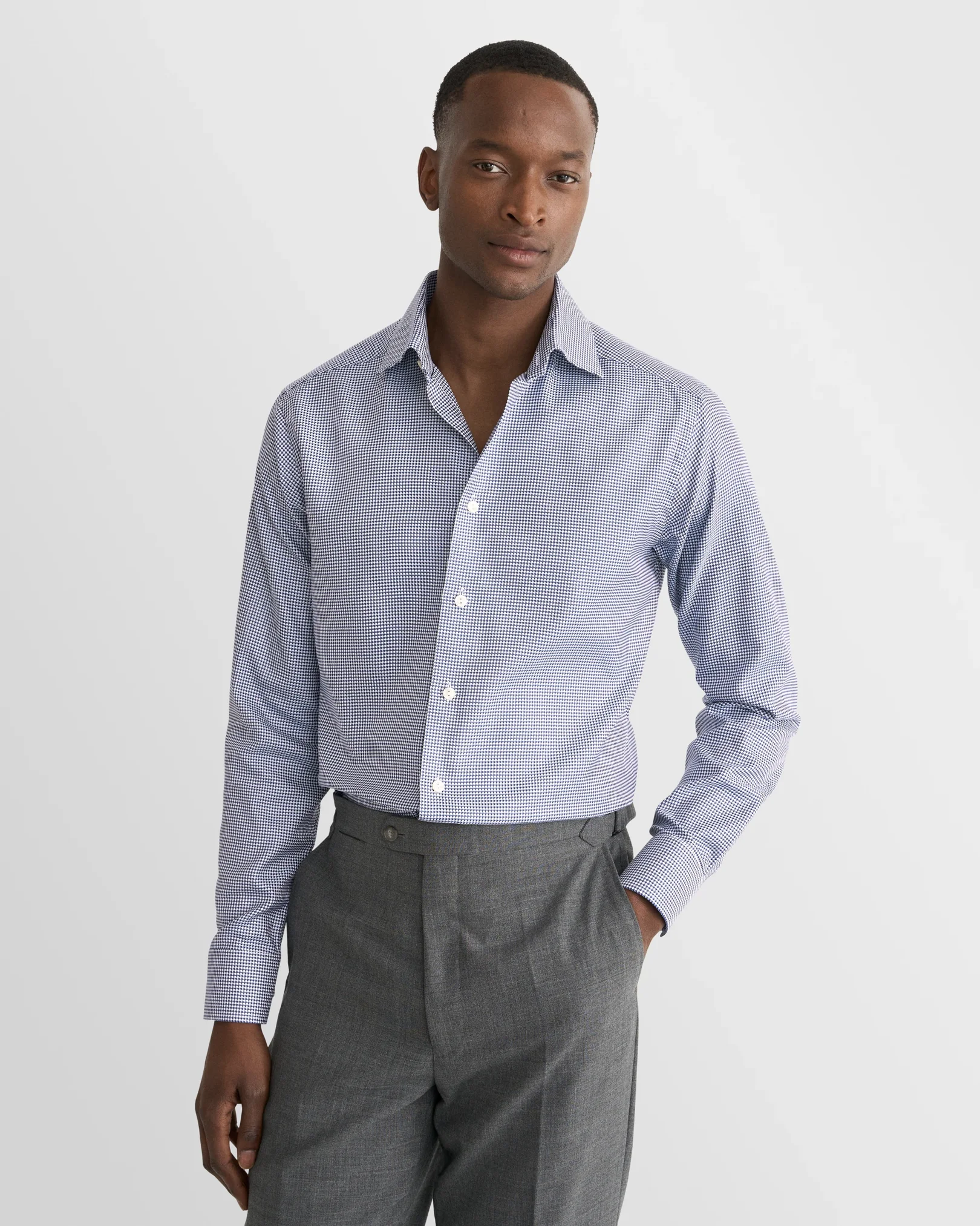 Eton - houndstooth king twill shirt cut away