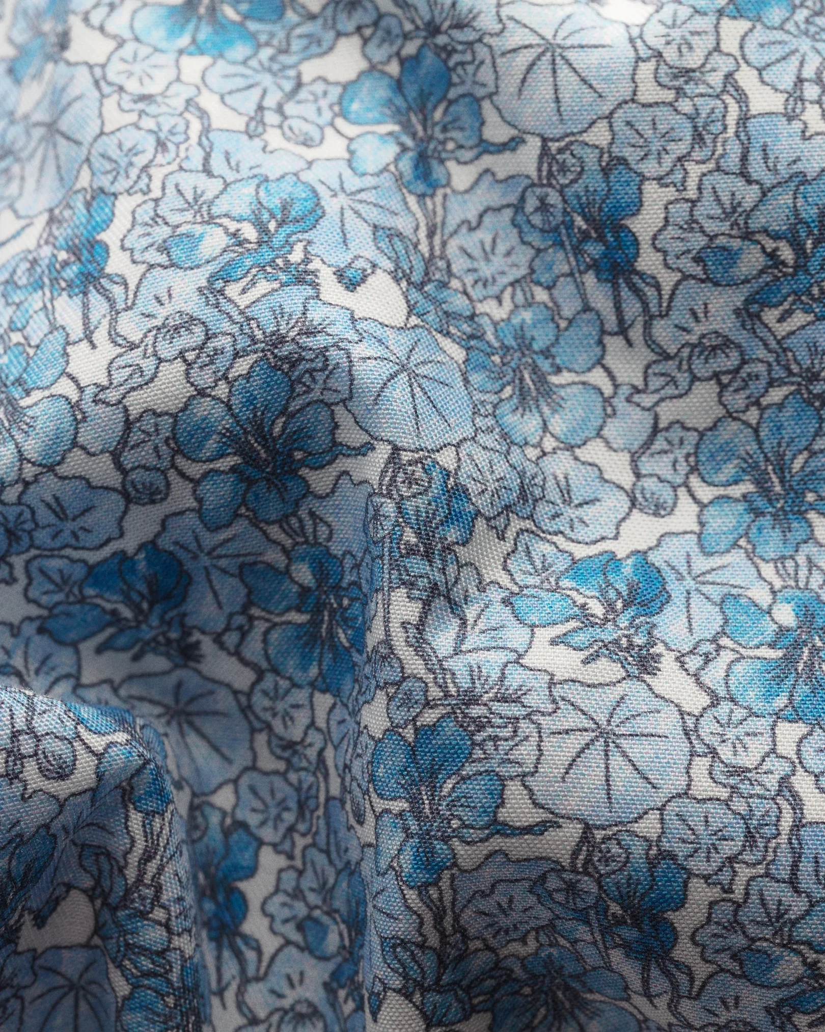 Eton - blue floral print twill shirt pointed