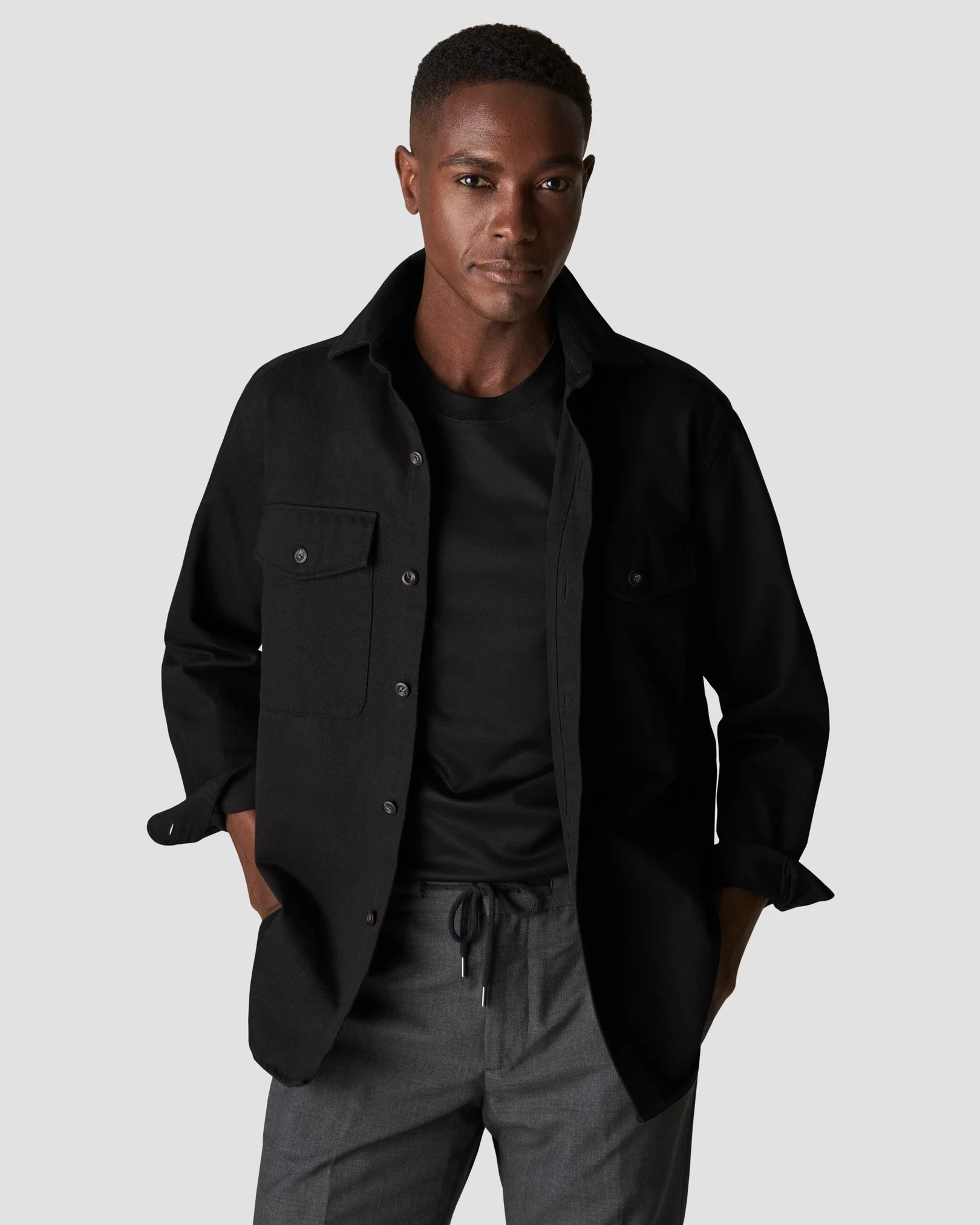 Black Heavy Denim Twill Overshirt Eton