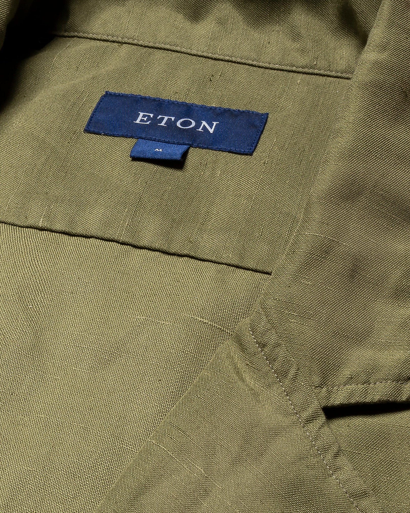 Eton - dark green cotton silk linen collar with no collarstand straight sleeve end regular