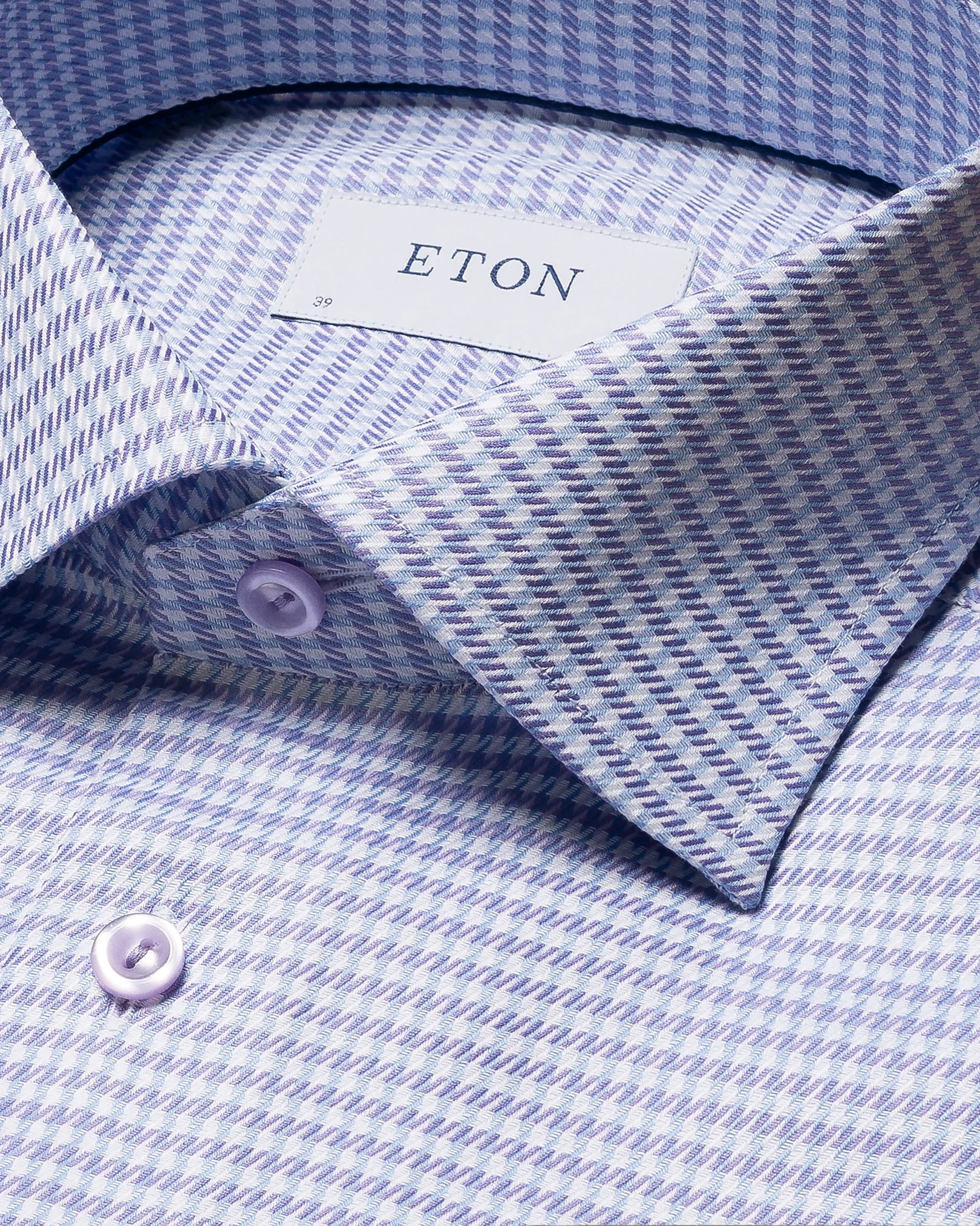 Eton - mid purple houndstooth check twill