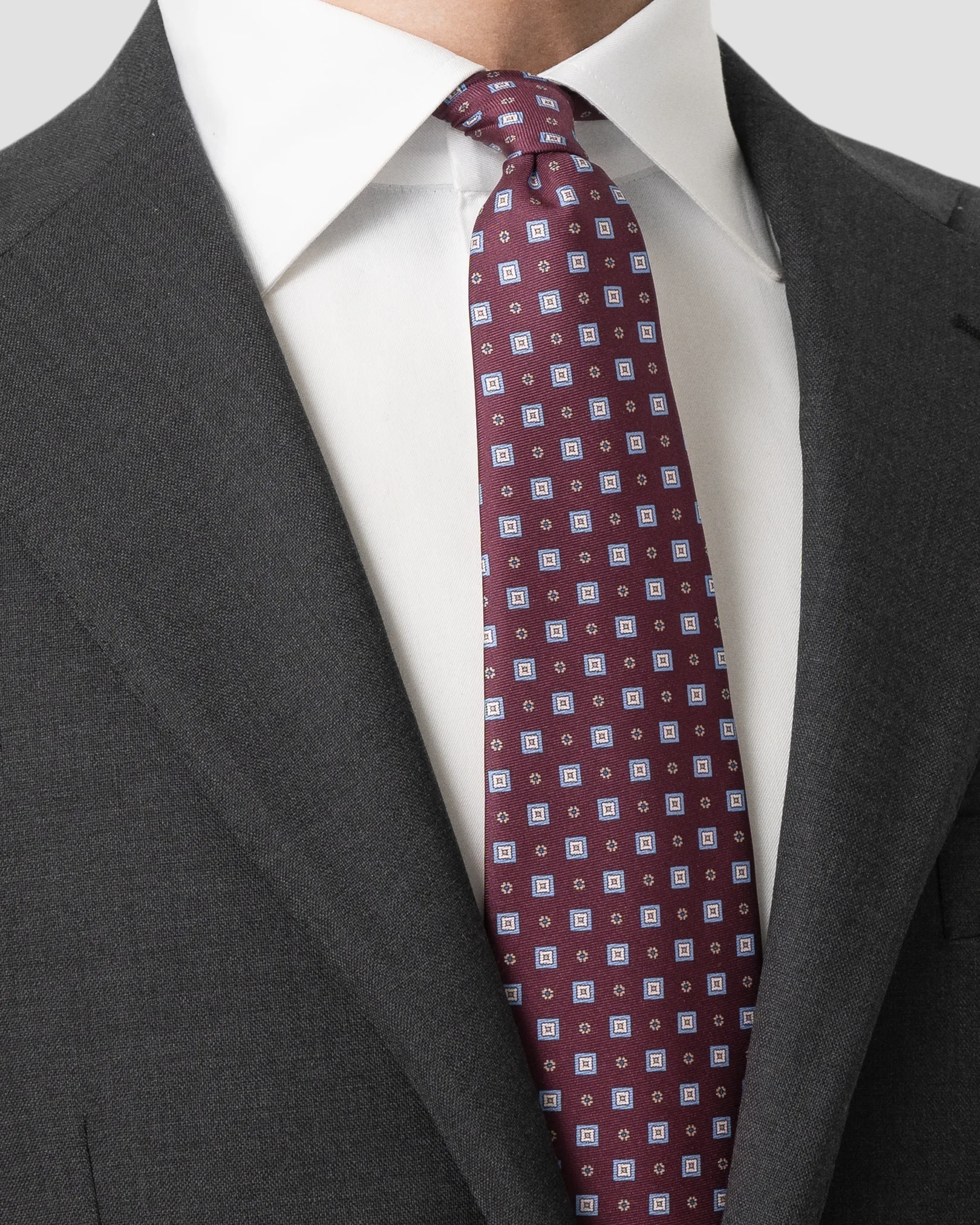 Eton - dark red medallion floral printed silk tie