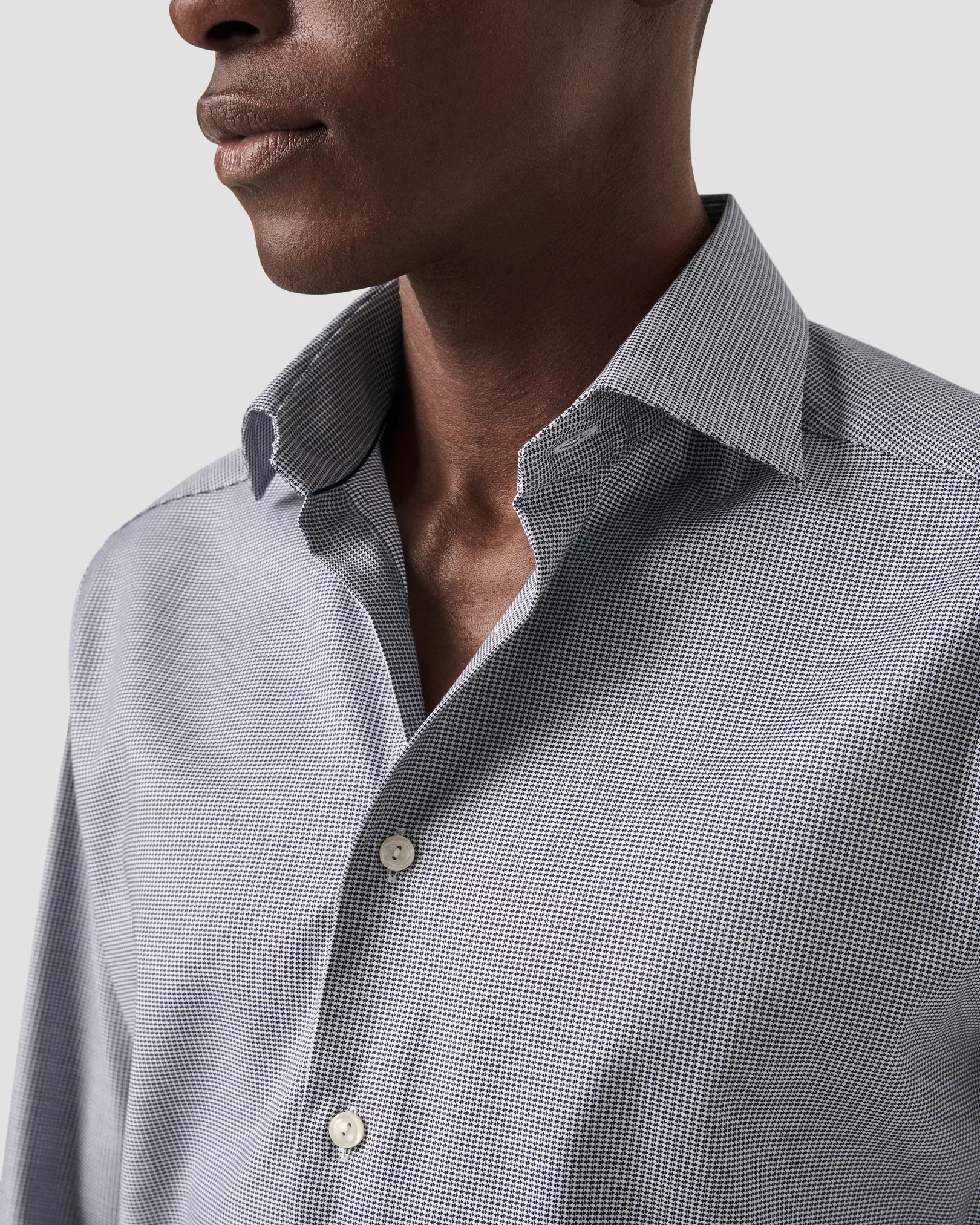 Navy Houndstooth Textured Twill Shirt - Eton
