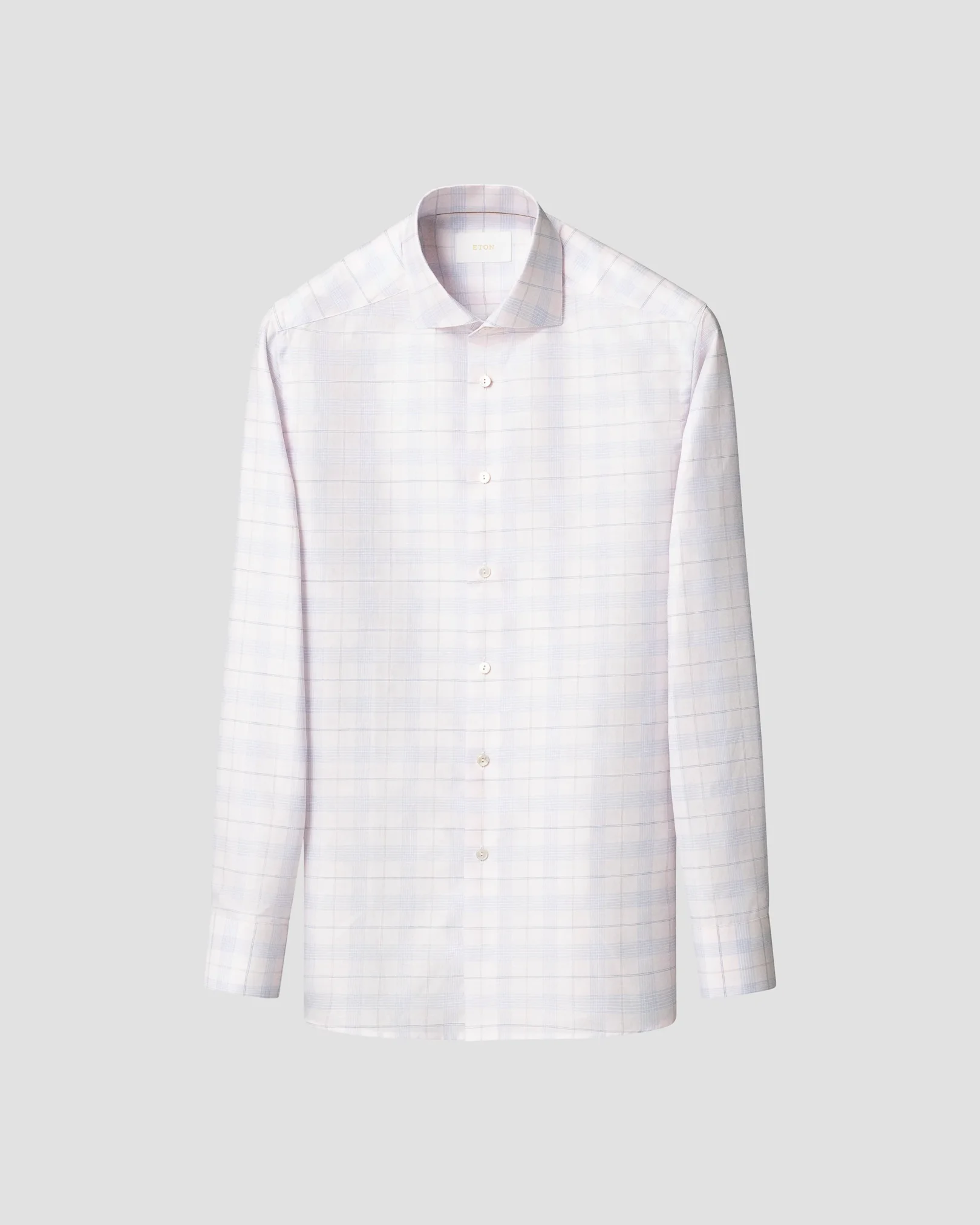 Eton - check cotton linen shirt wide spread rounded single