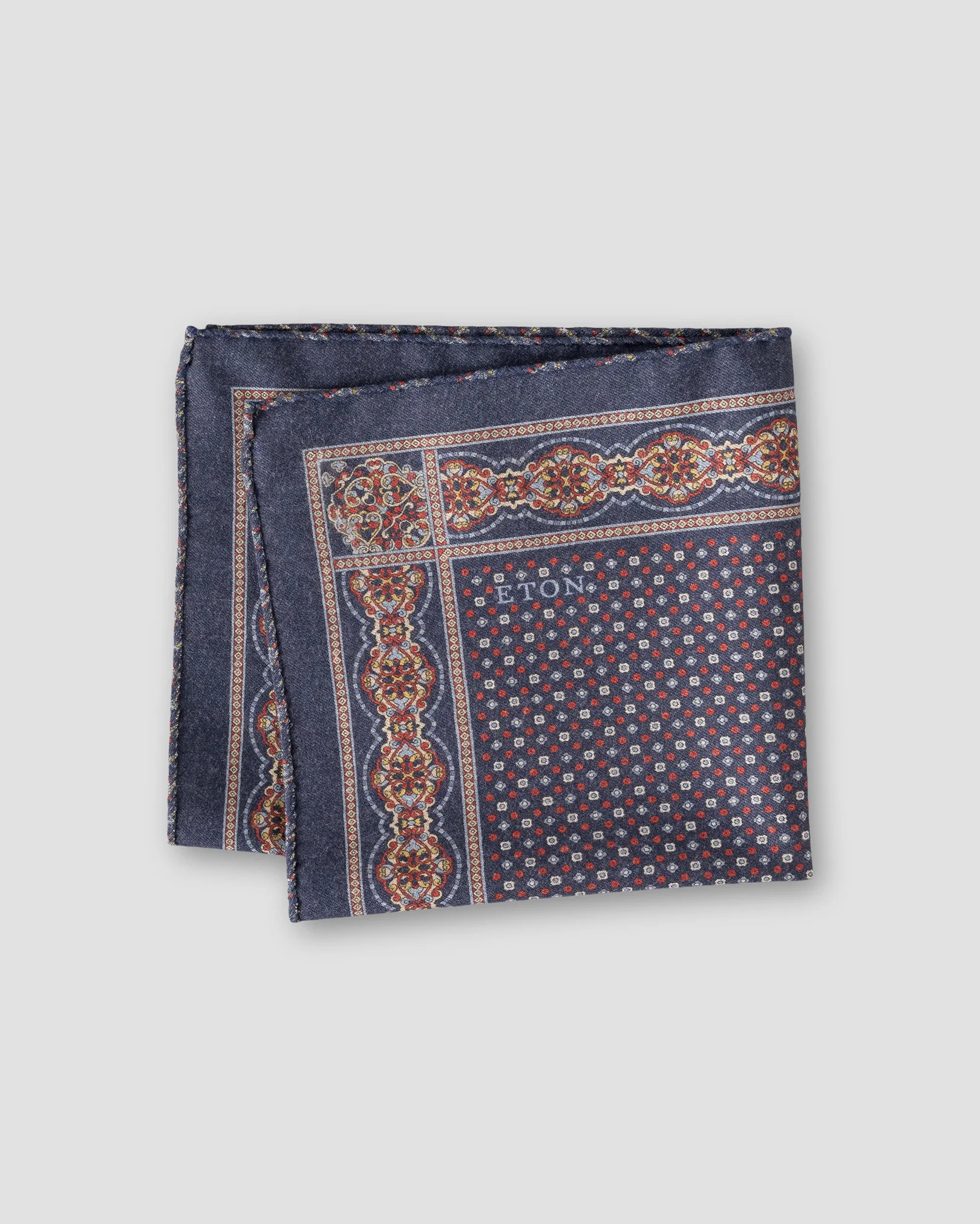 Eton - two face wool pocket square navy blue