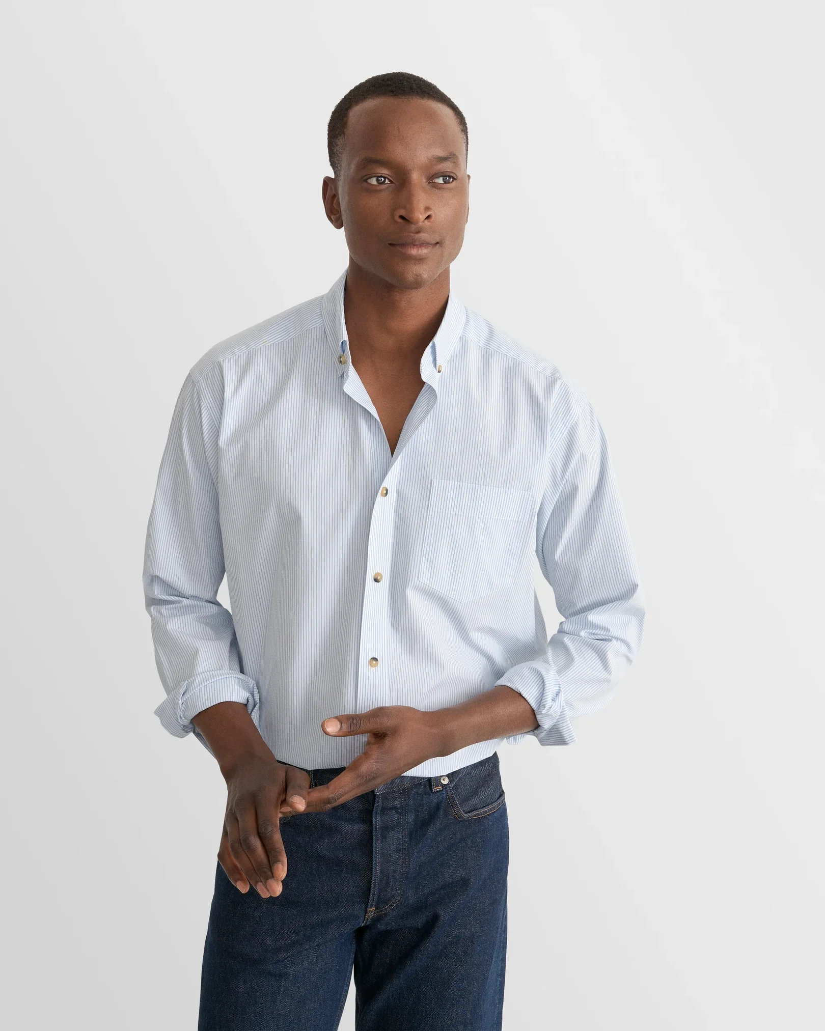 Eton - light blue striped peached poplin shirt