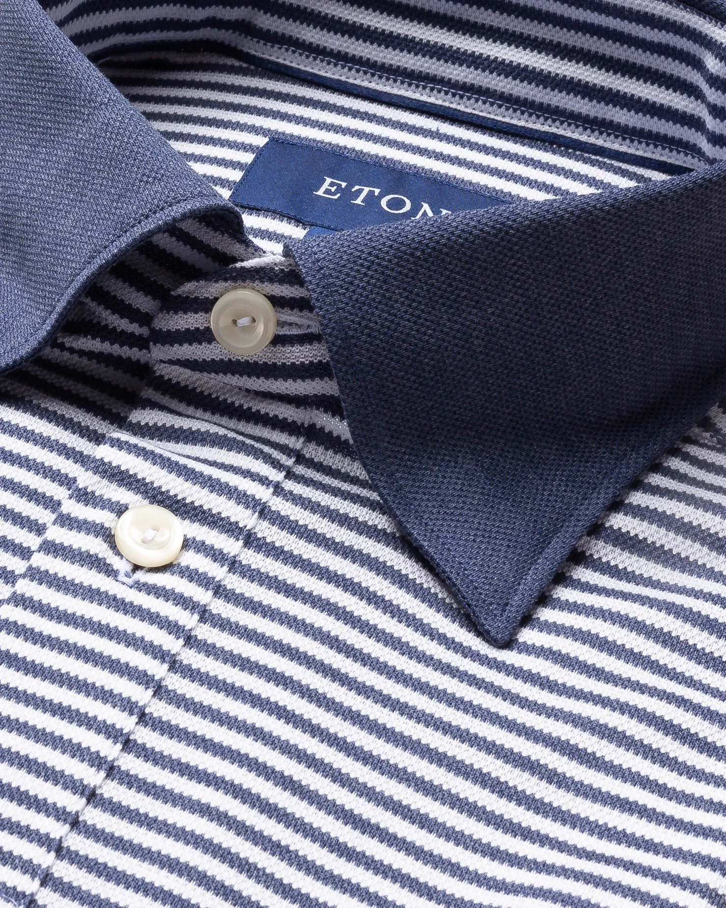 Eton - navy striped polo shirt long sleeved