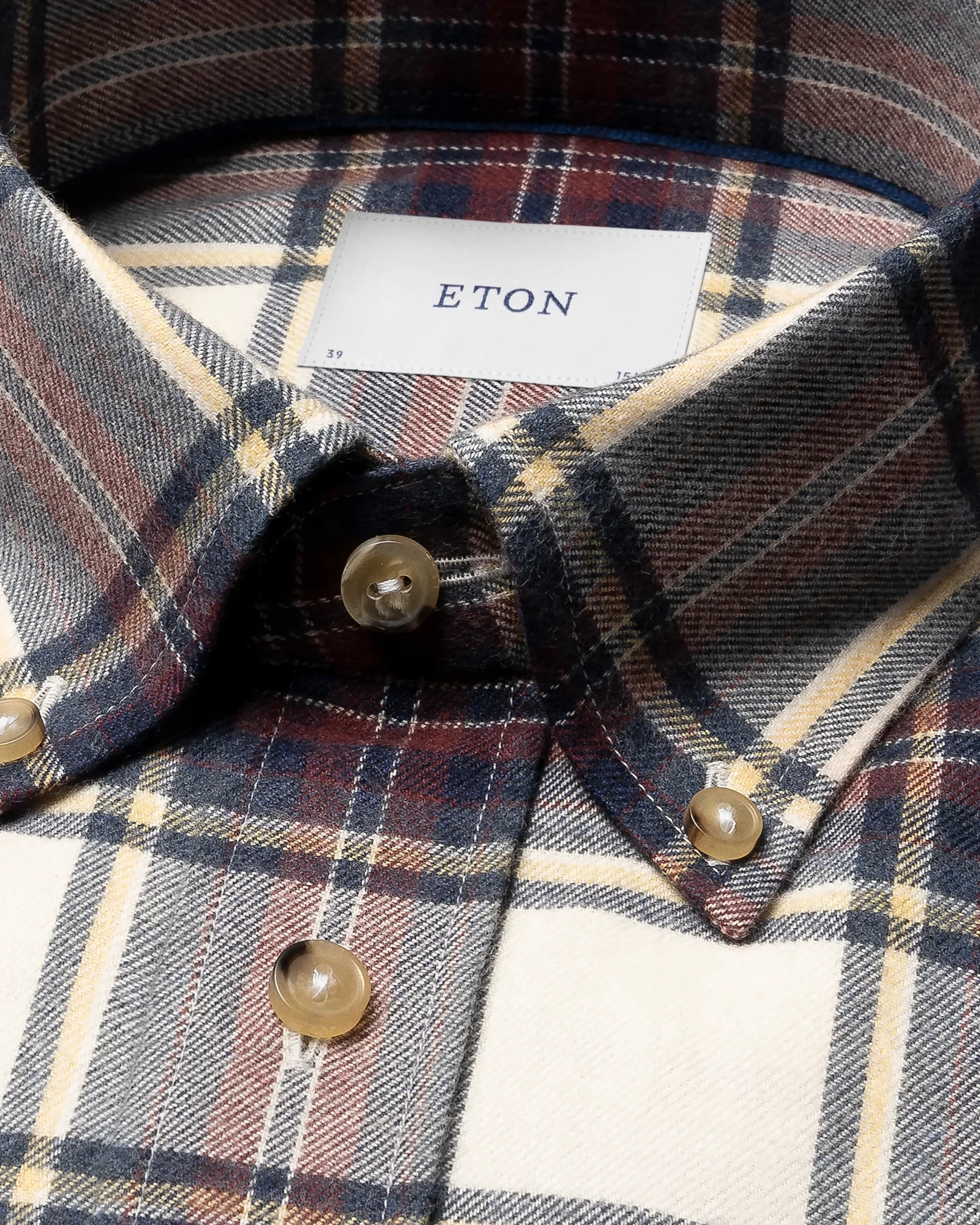 Eton - plaid check flannel shirt navy blue plaid check flannel shirt