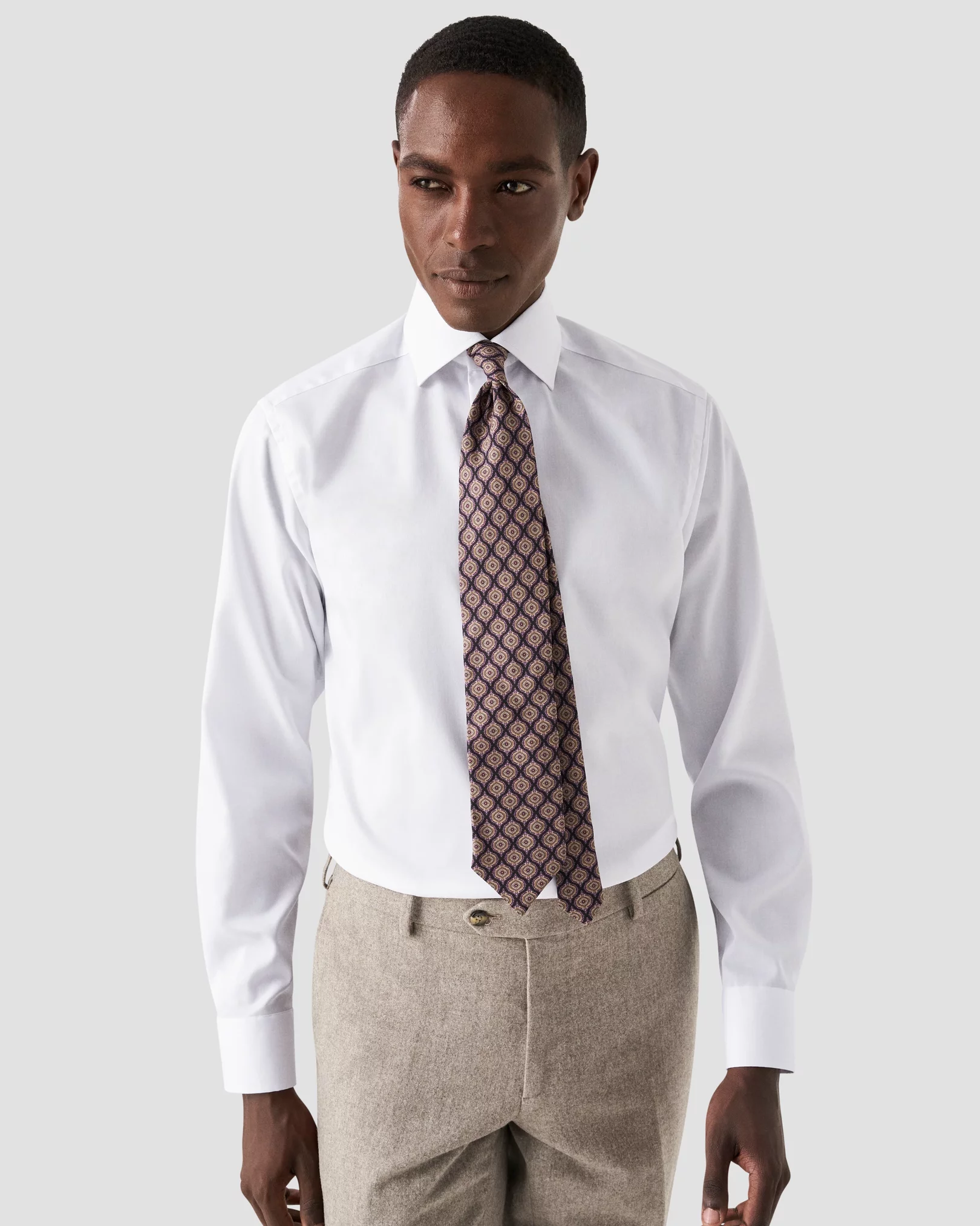 White Signature Twill Shirt - Brown Contrast Details - Eton