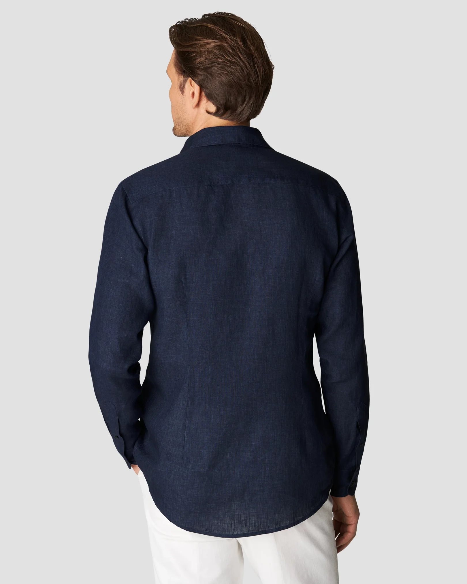 Navy Linen Shirt Wide Spread Eton — free download