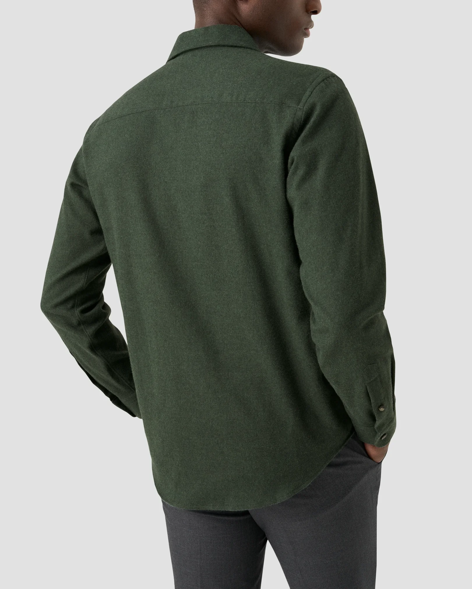 Eton - solid flannel shirt dark green solid flannel shirt