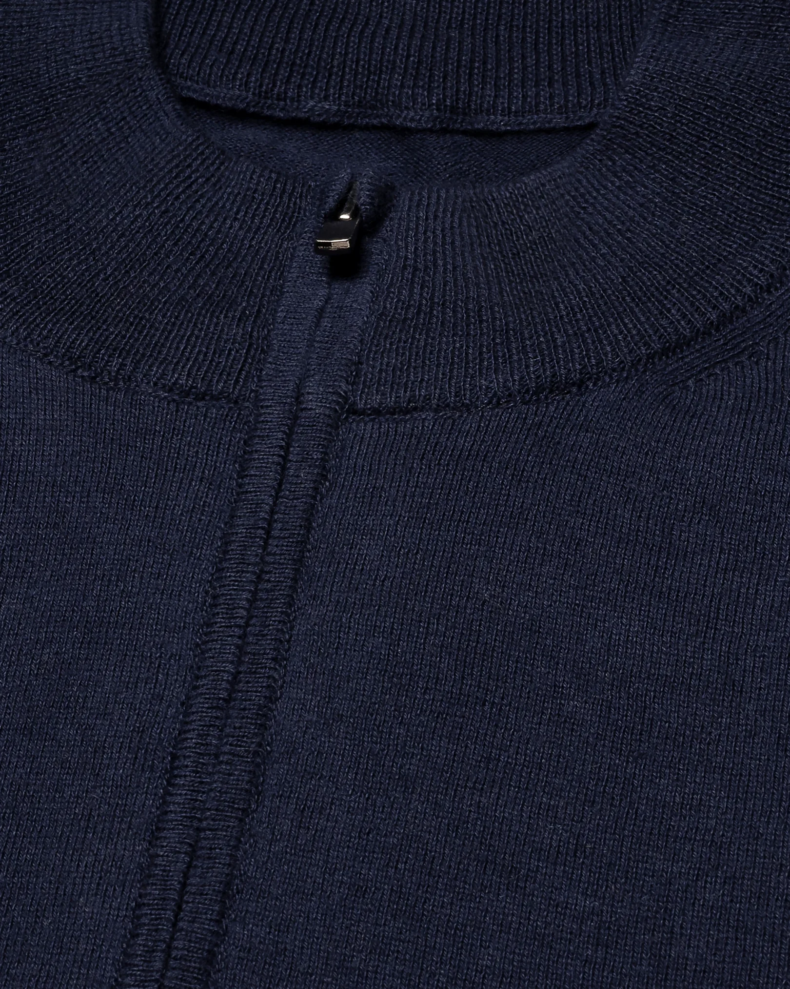 Eton - navy blue cotton and cashmere quarter zip fine knit