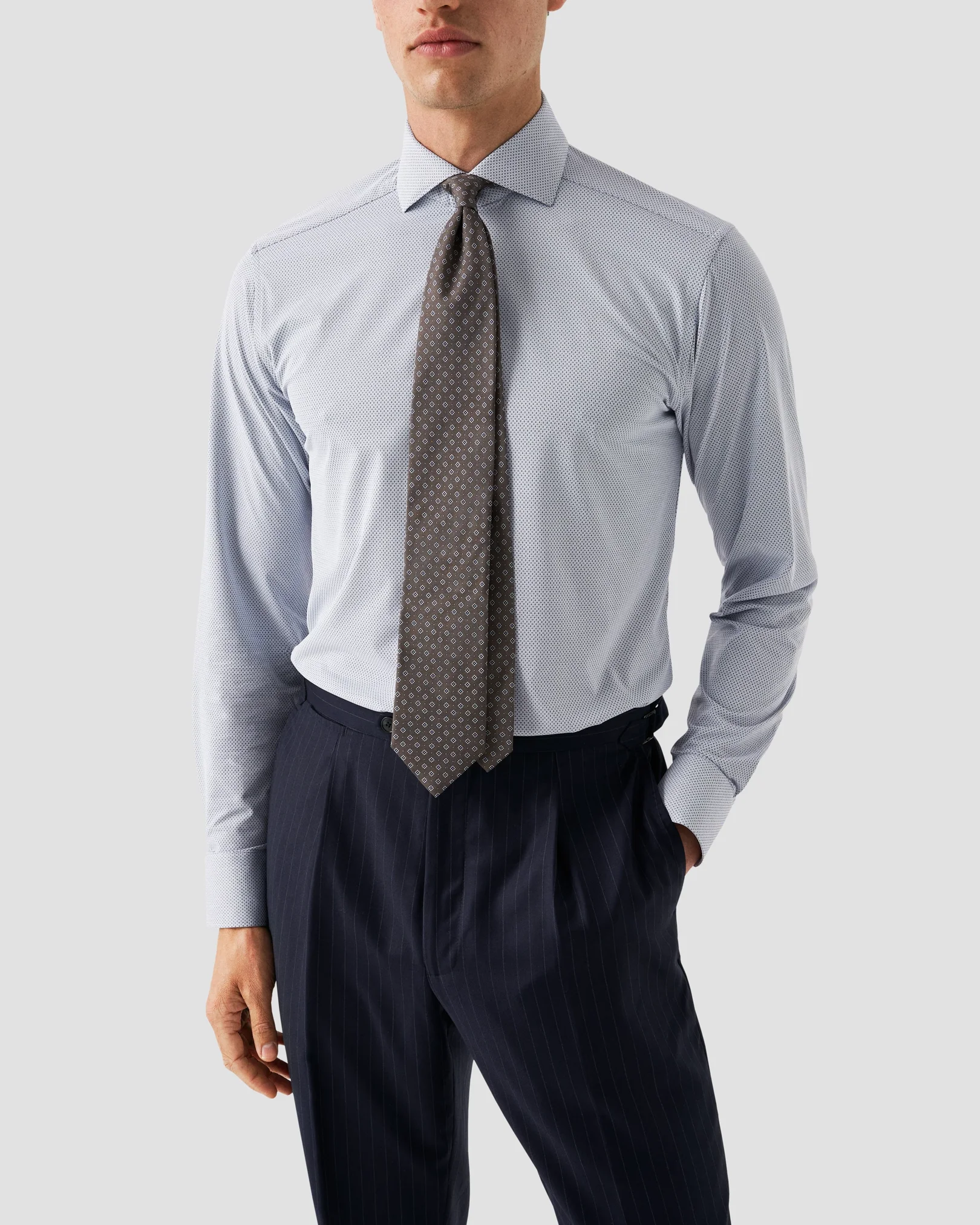 Eton - Navy Textured Four-Way Stretch Shirt