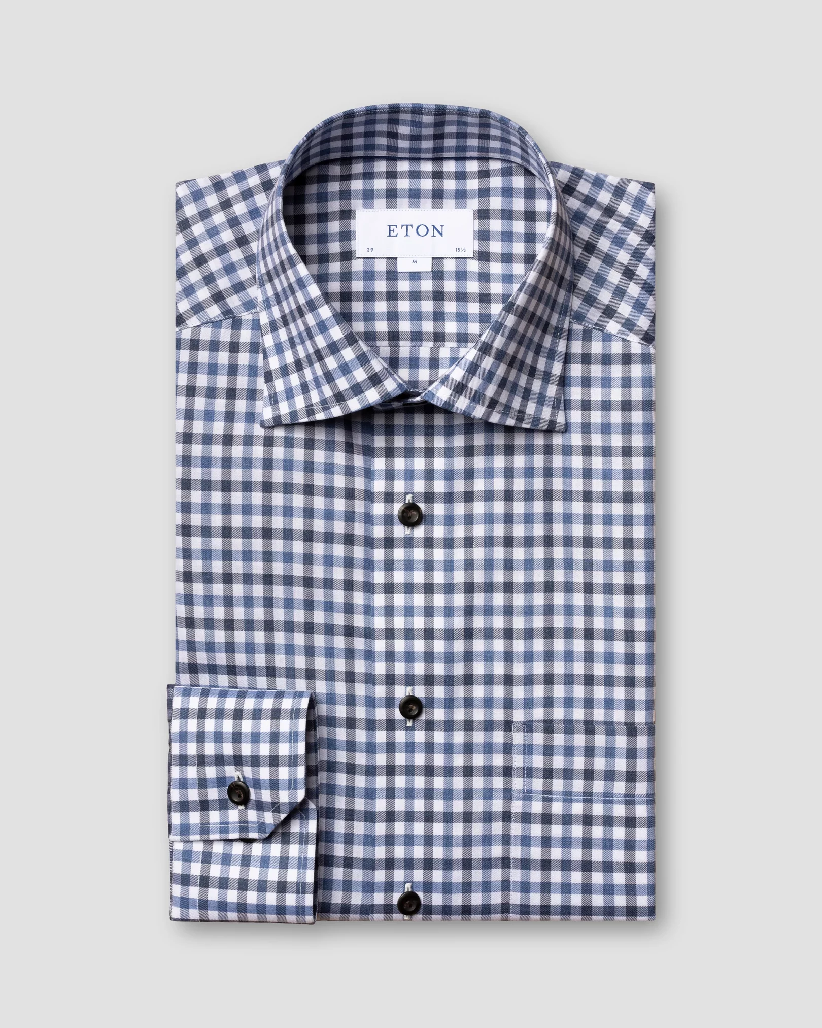 Eton - blue on white checked flanell shirt
