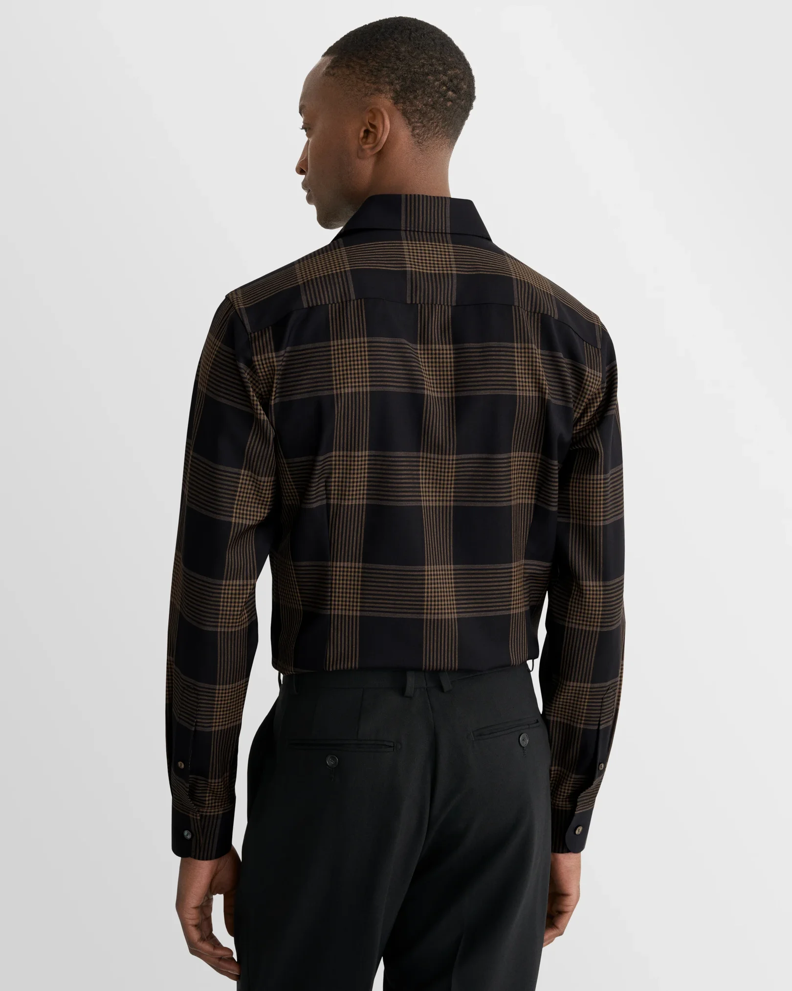 Eton - navy blue bold check merino shirt