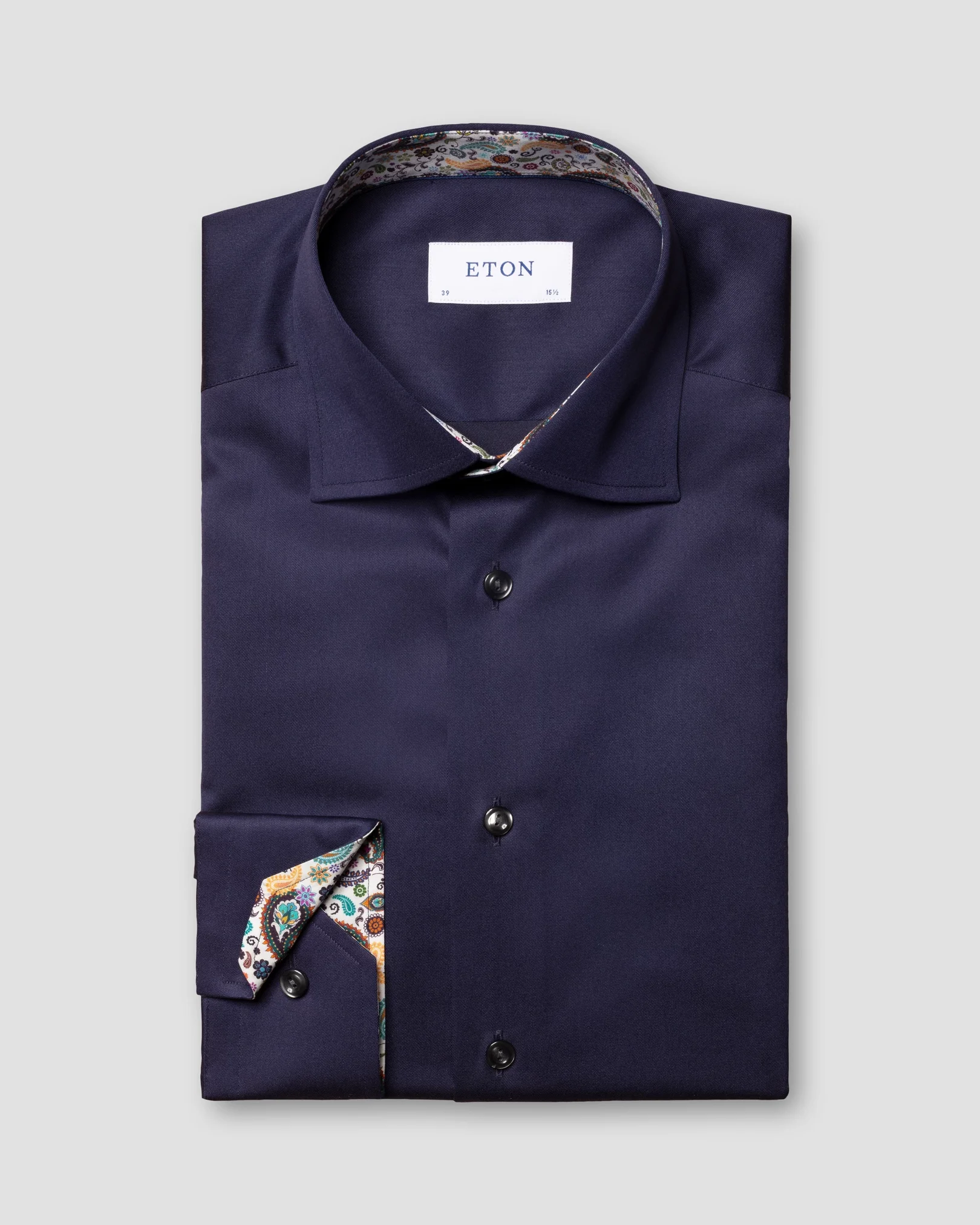 Eton - navy signature twill details shirt cut away