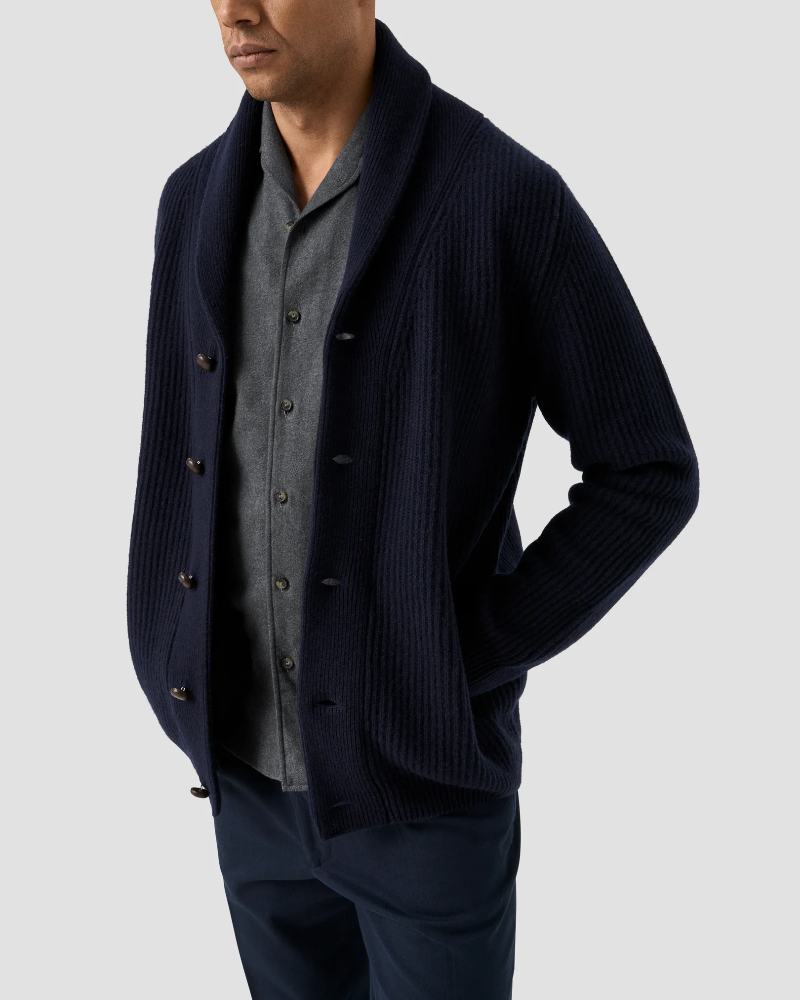 Eton - solid flannel shirt dark blue solid flannel shirt