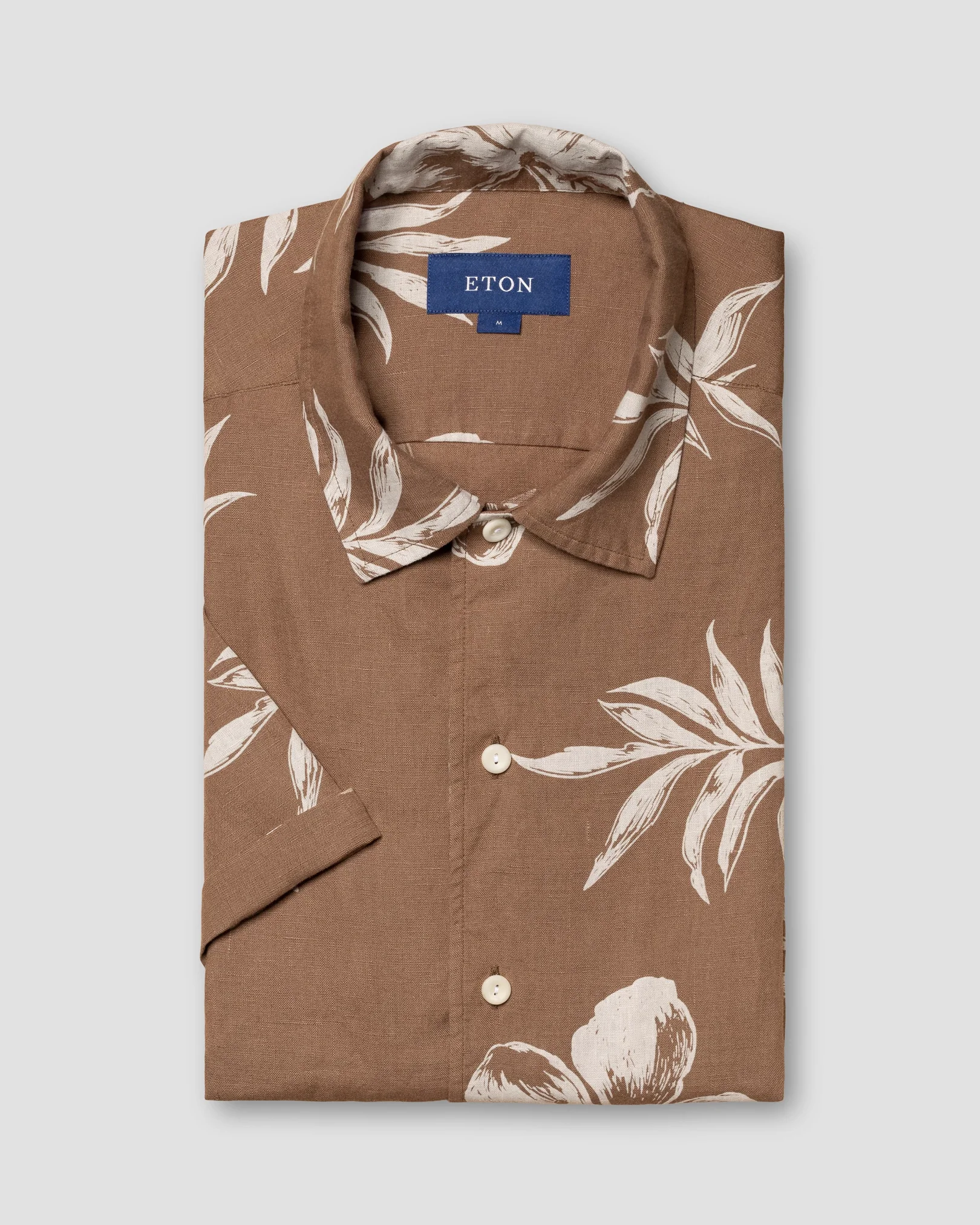 Eton - brown linen resort folded short sleeve regular