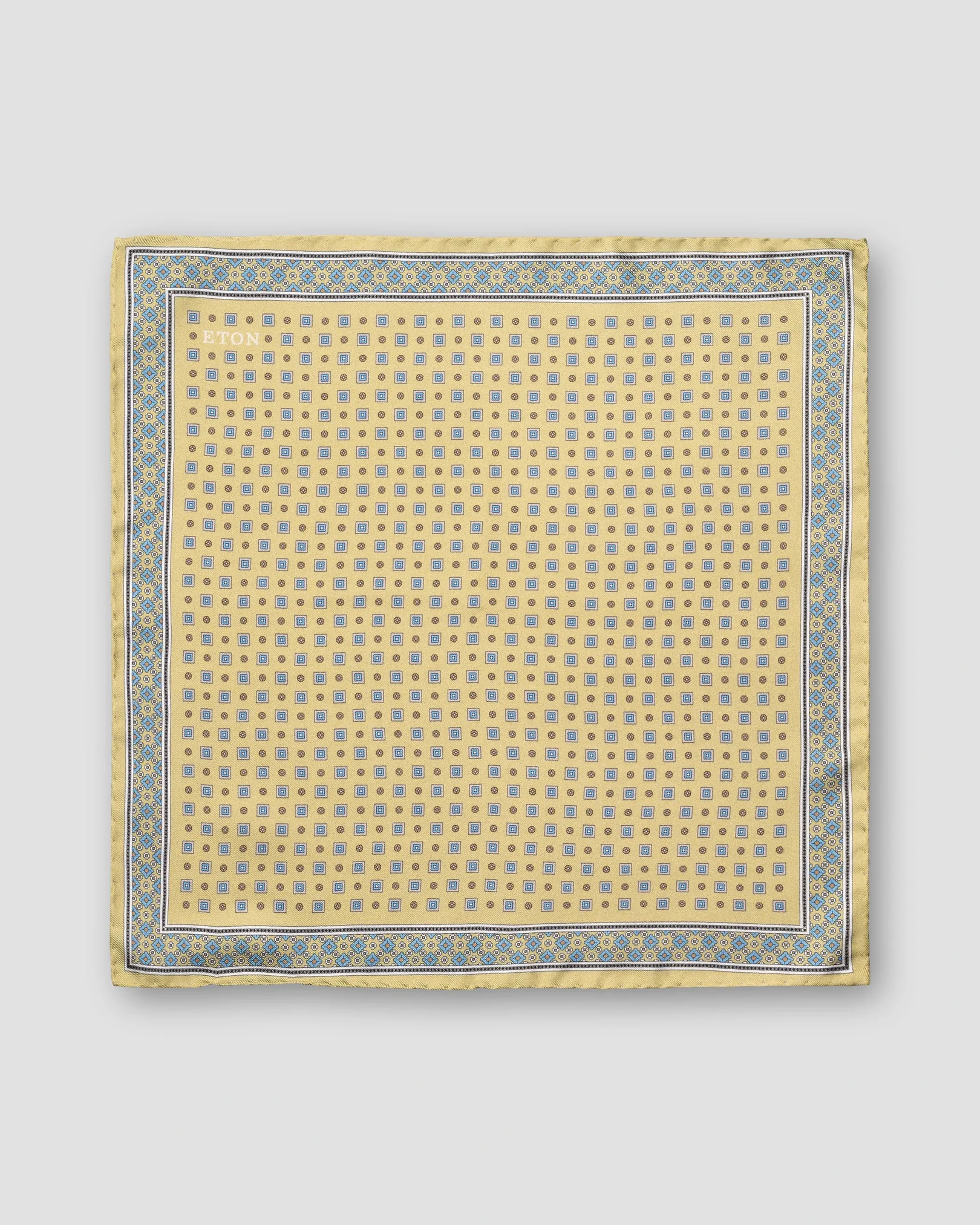 Eton - yellow medallion floral silk twill pocket square