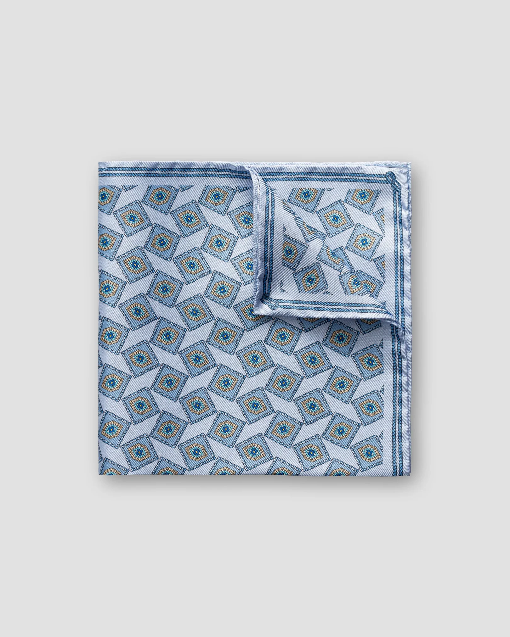 Eton - blue geometric print silk pocket square
