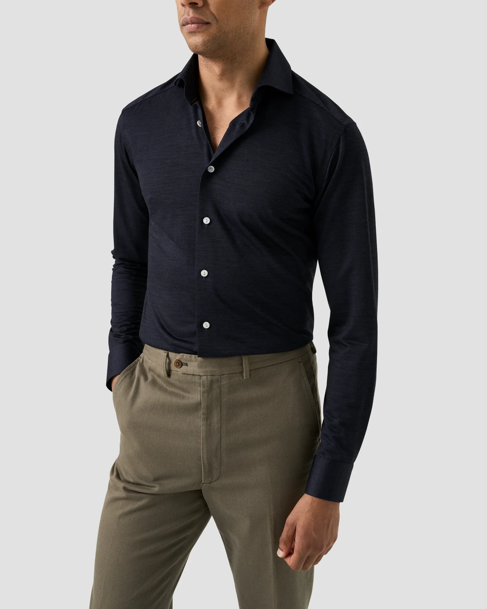 Eton - merino lyocell jersey shirt navy blue merino lyocell jersey shirt