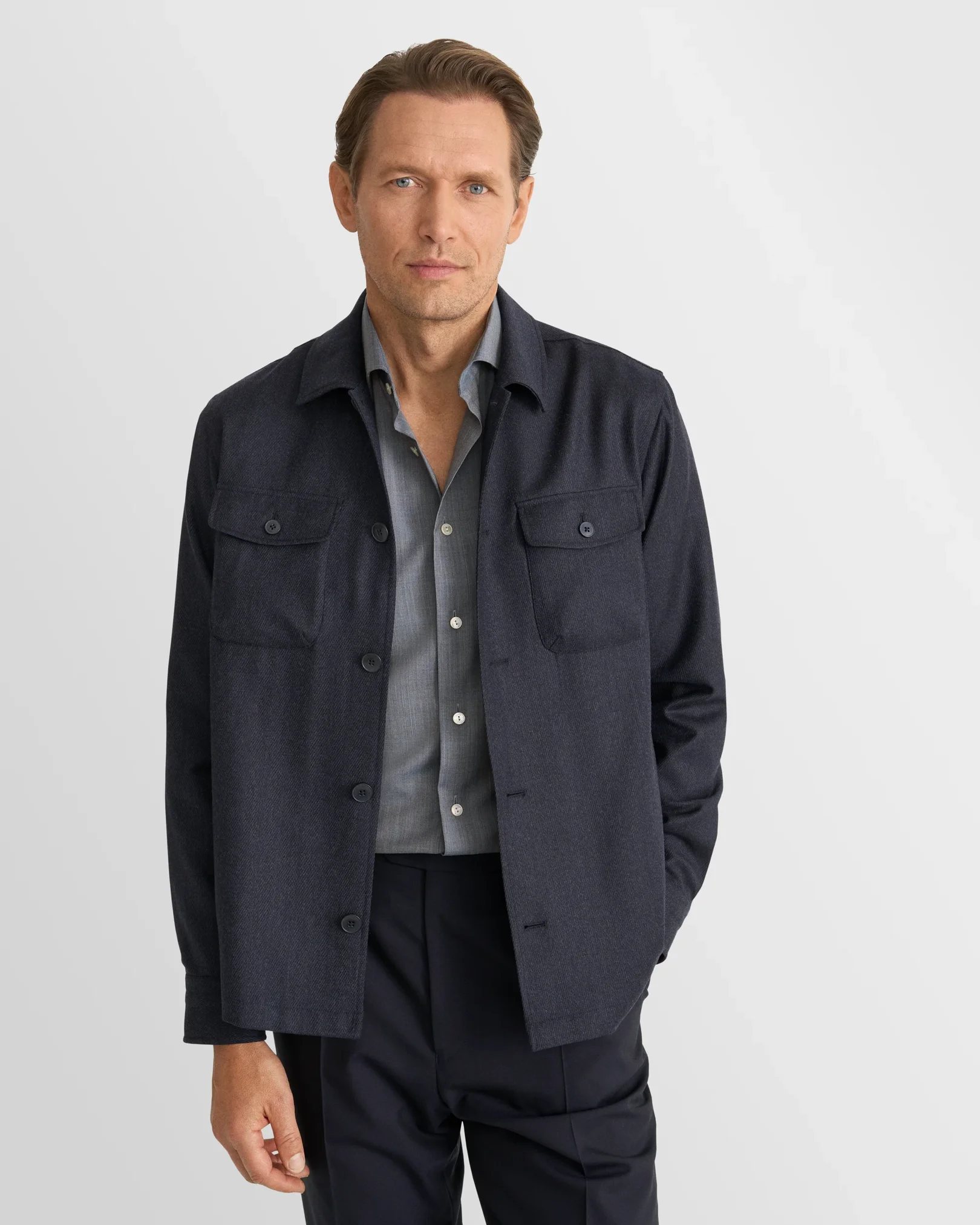 Eton - dark blue solid merino shirt