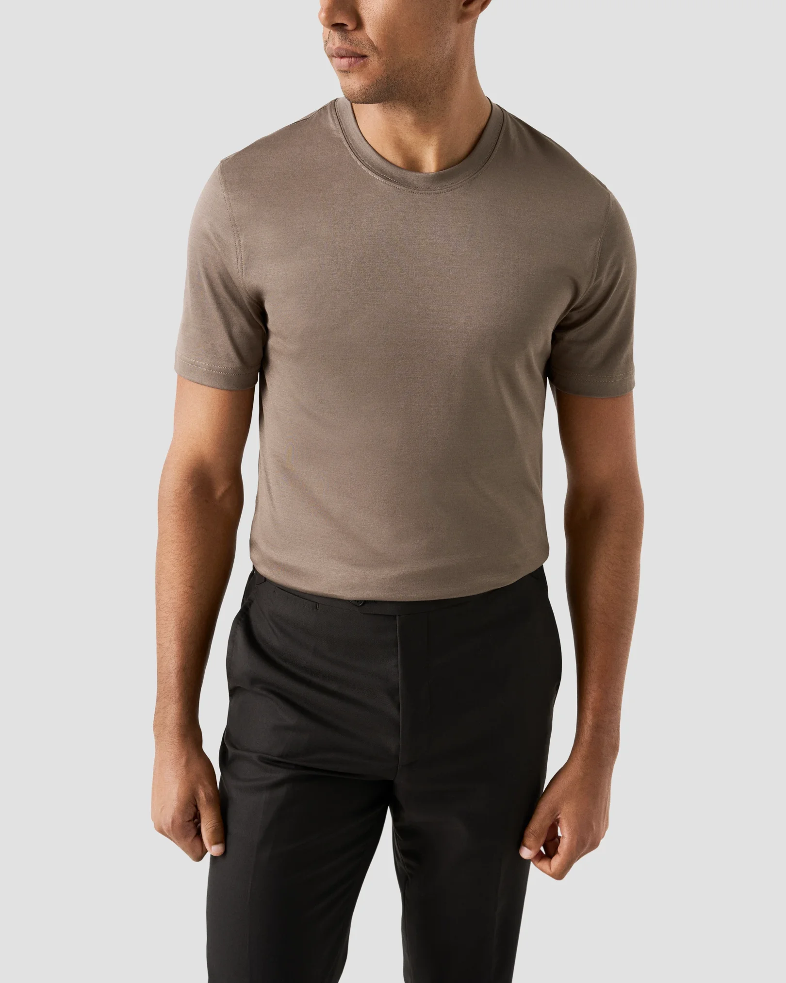 Eton - beige neckrib t shirt short sleeve plain t shirt