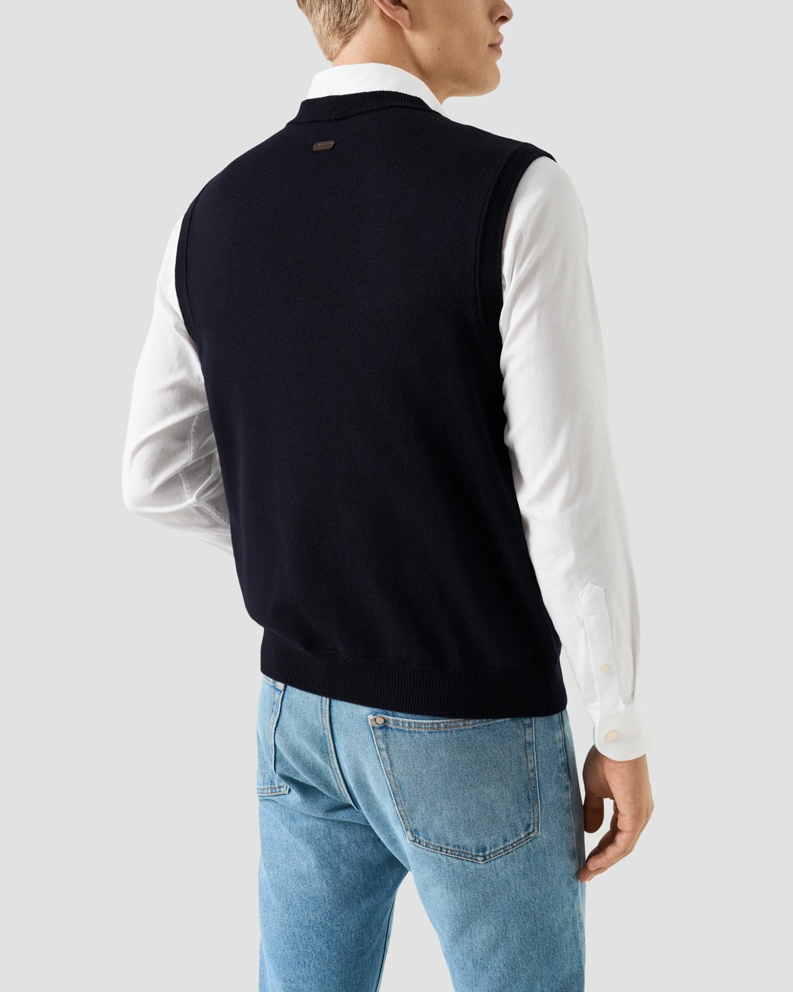 Eton - navy blue merino structured knit vest navy blue merino structured knit vest