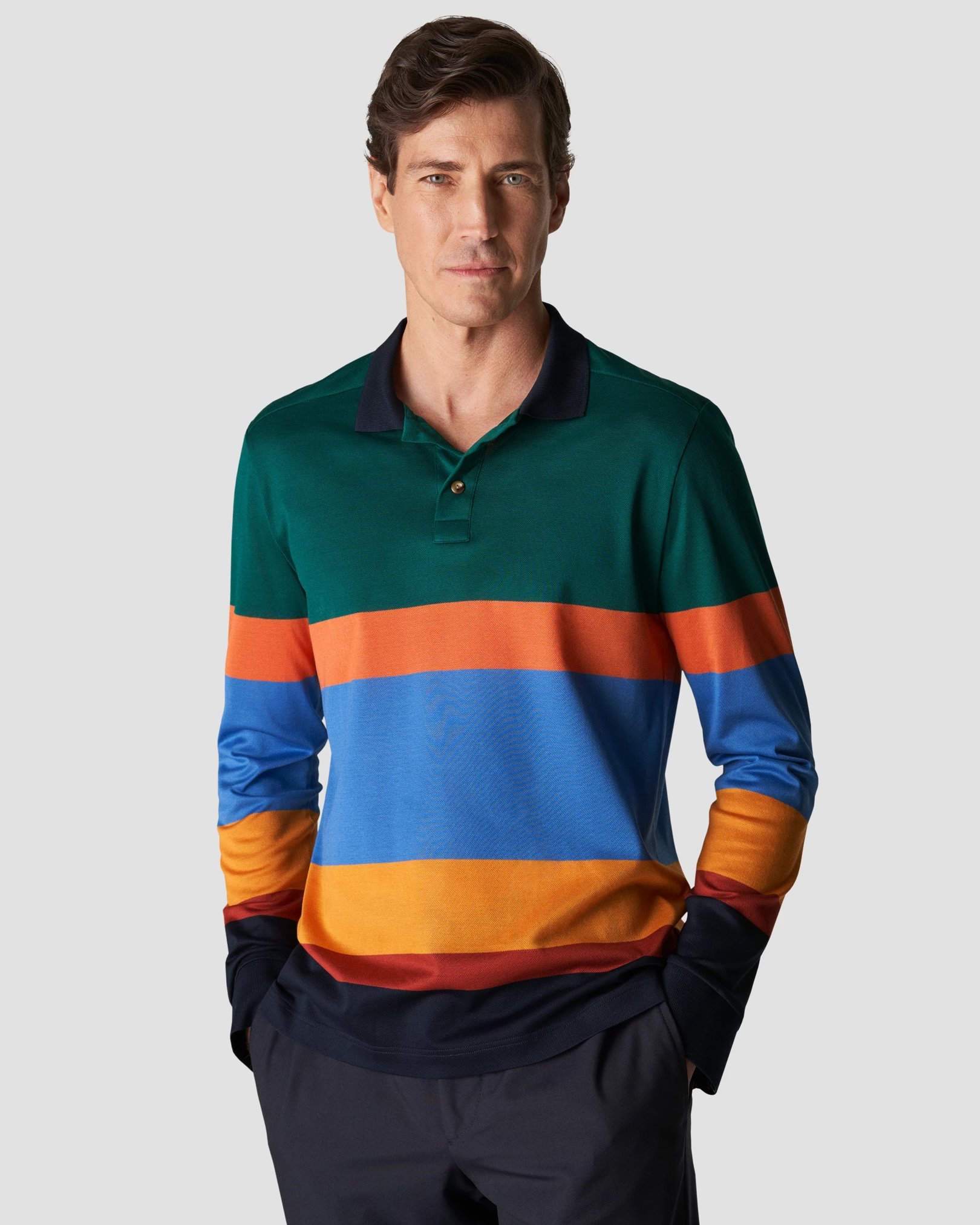 Eton - mid green knit pique knitted jersey