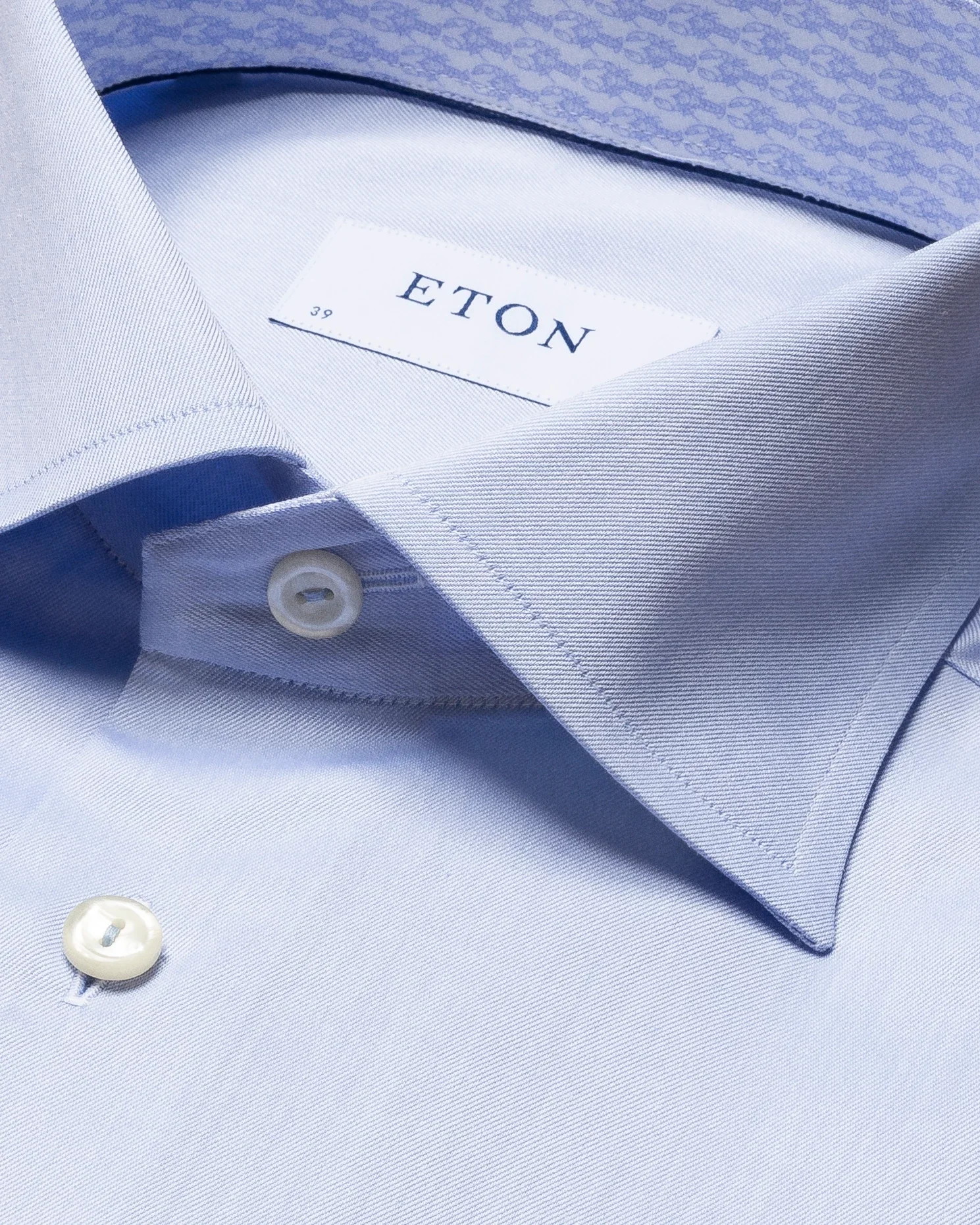 Eton - light blue signature twill shirt printed details cut away