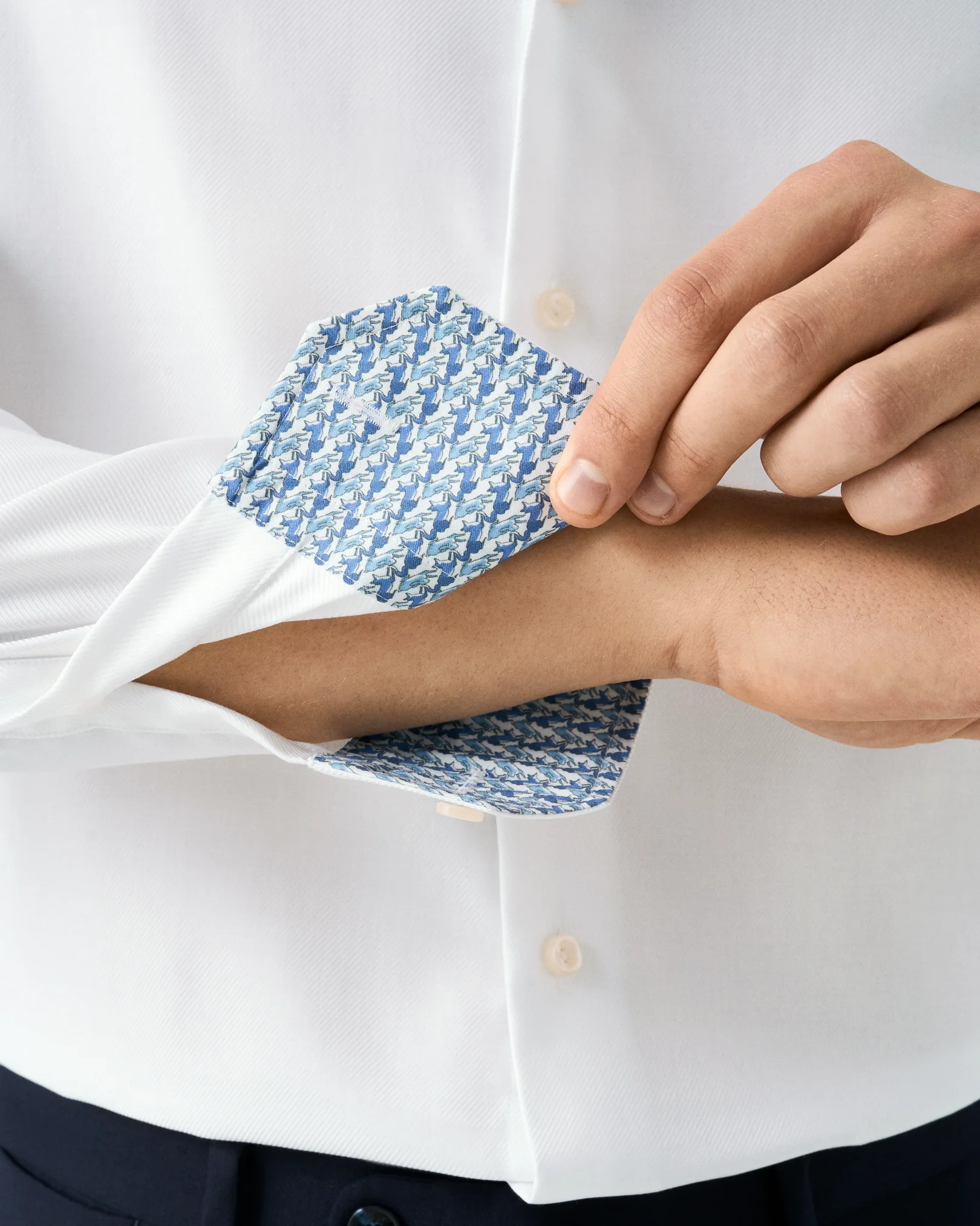 Eton - white geometric effect textured twill shirt