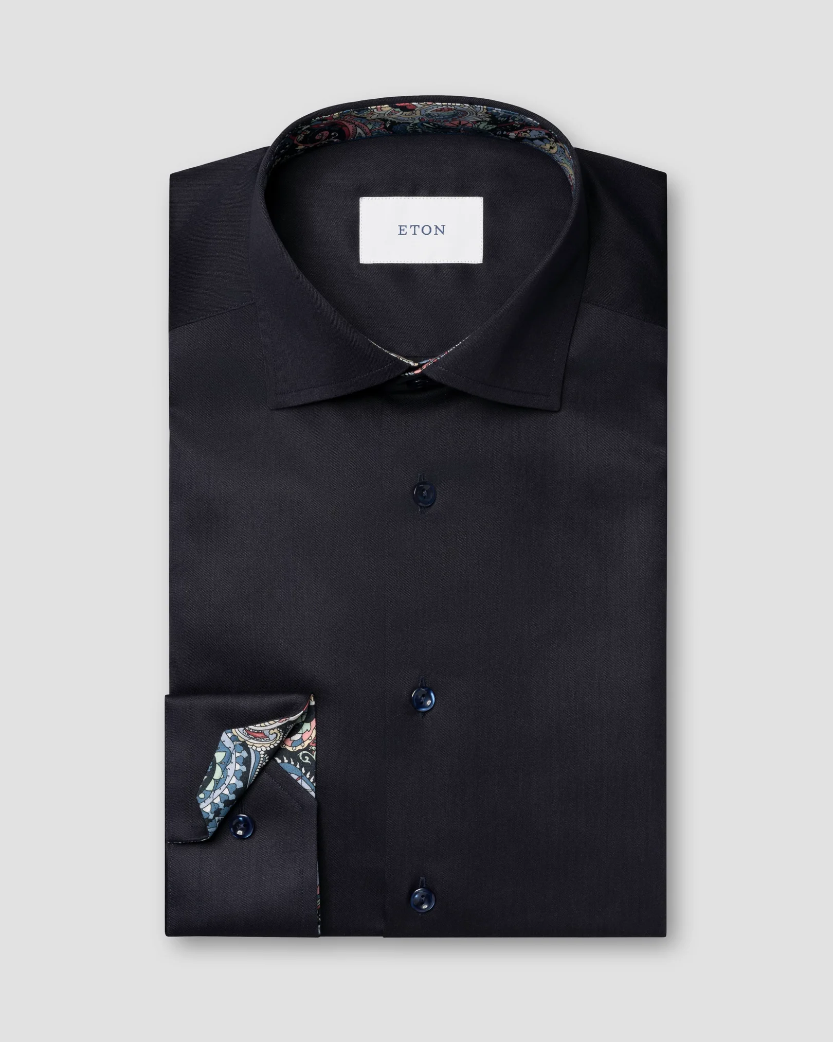 Eton - navy blue solid signature twill paisley effect shirt
