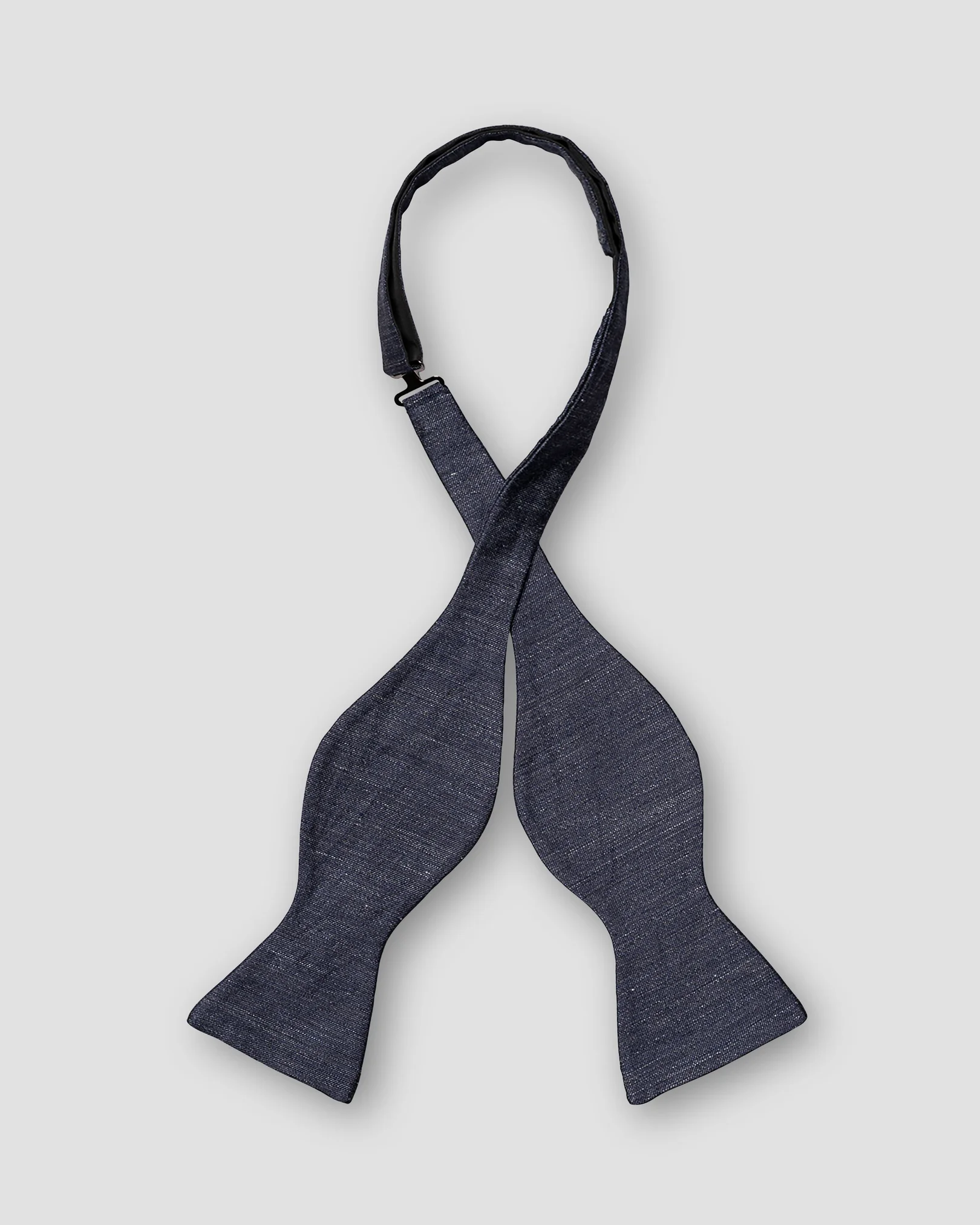 Eton - navy blue solid linen silk bow tie self tied