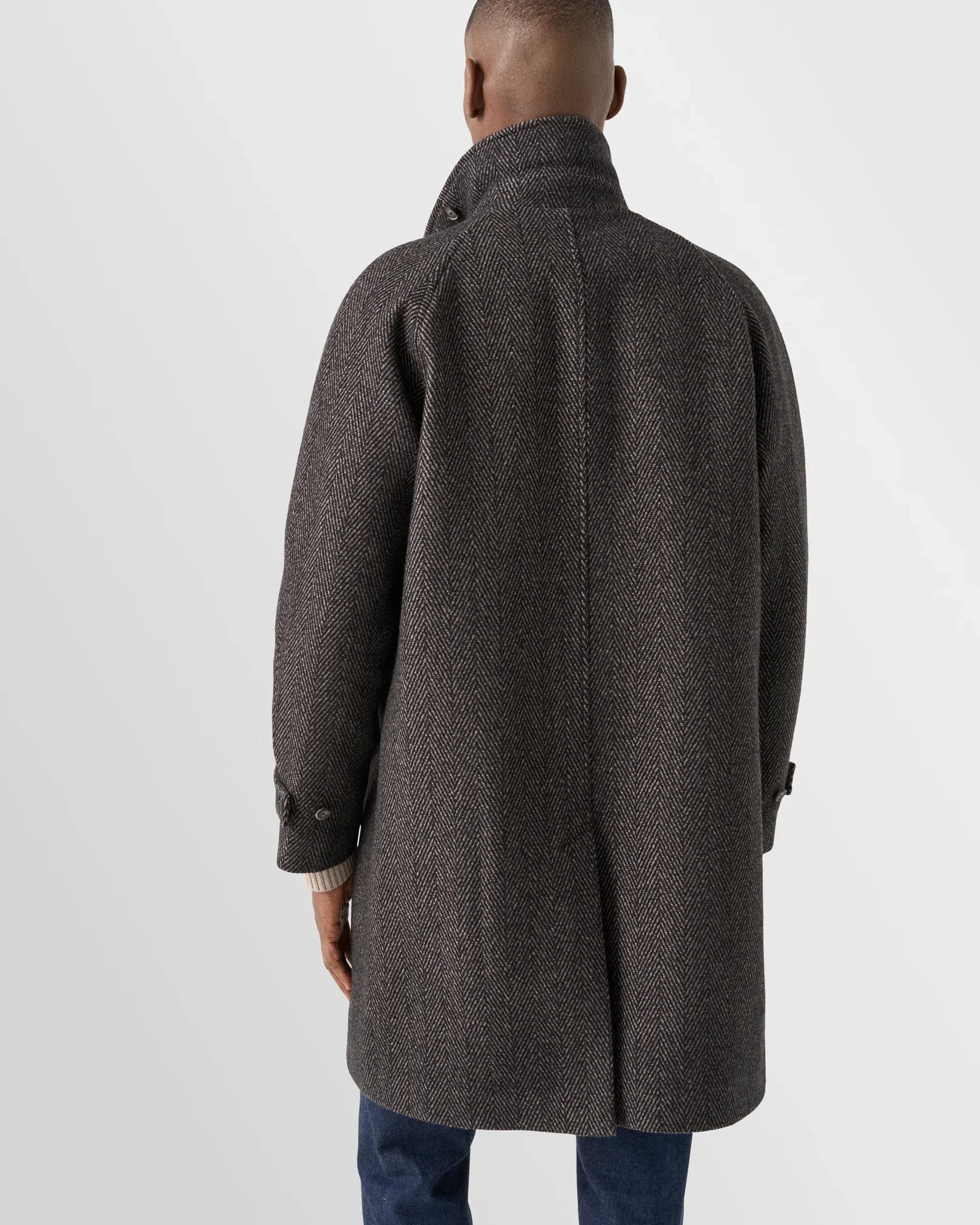 Eton - dark brown wool cashmere herringbone raglan coat