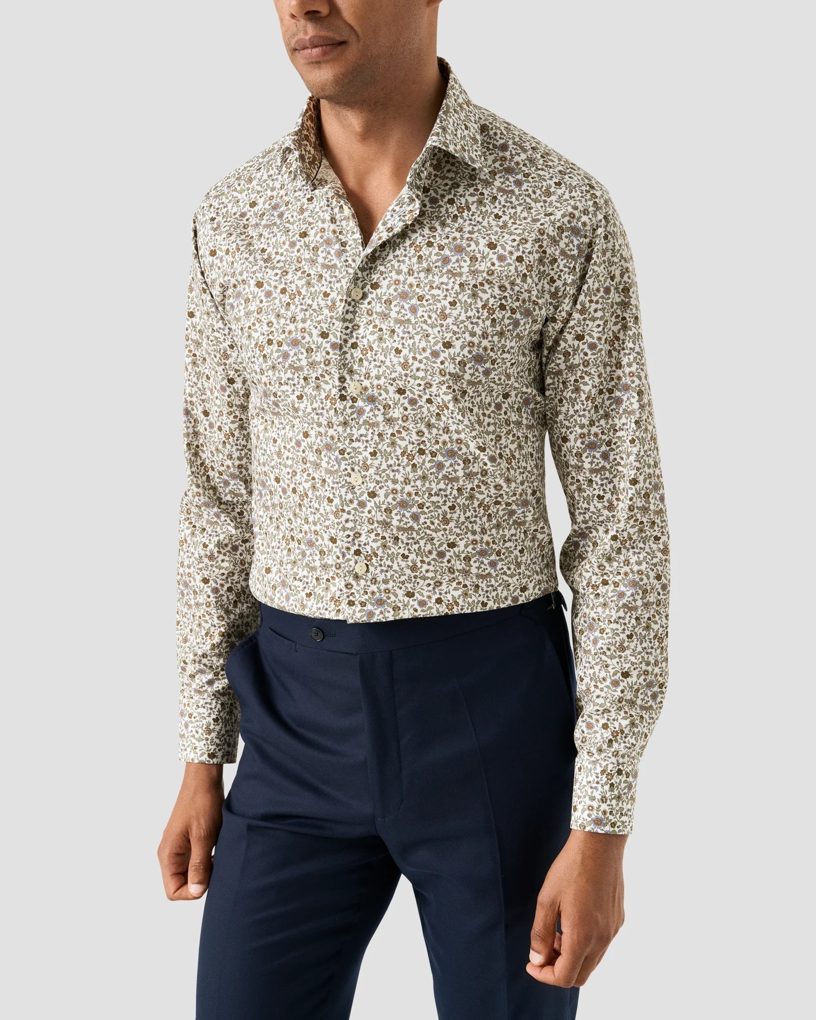 Eton - brown floral print signature twill shirt