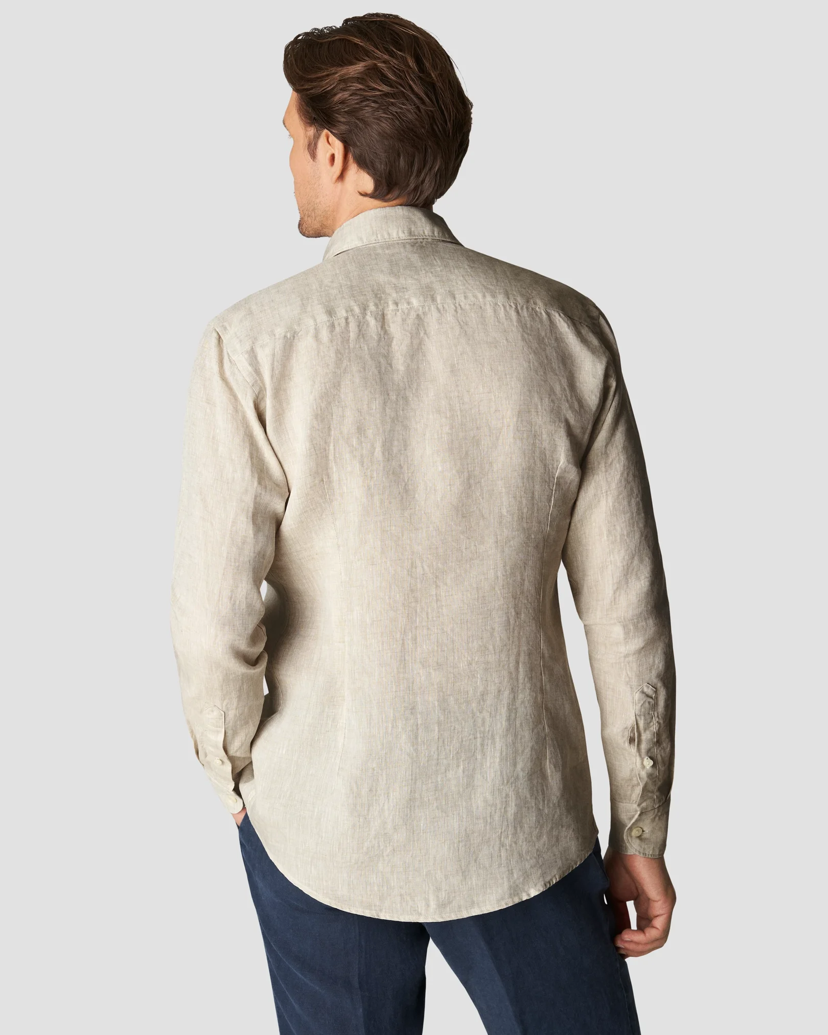 Light Brown Linen Shirt Wide Spread Eton