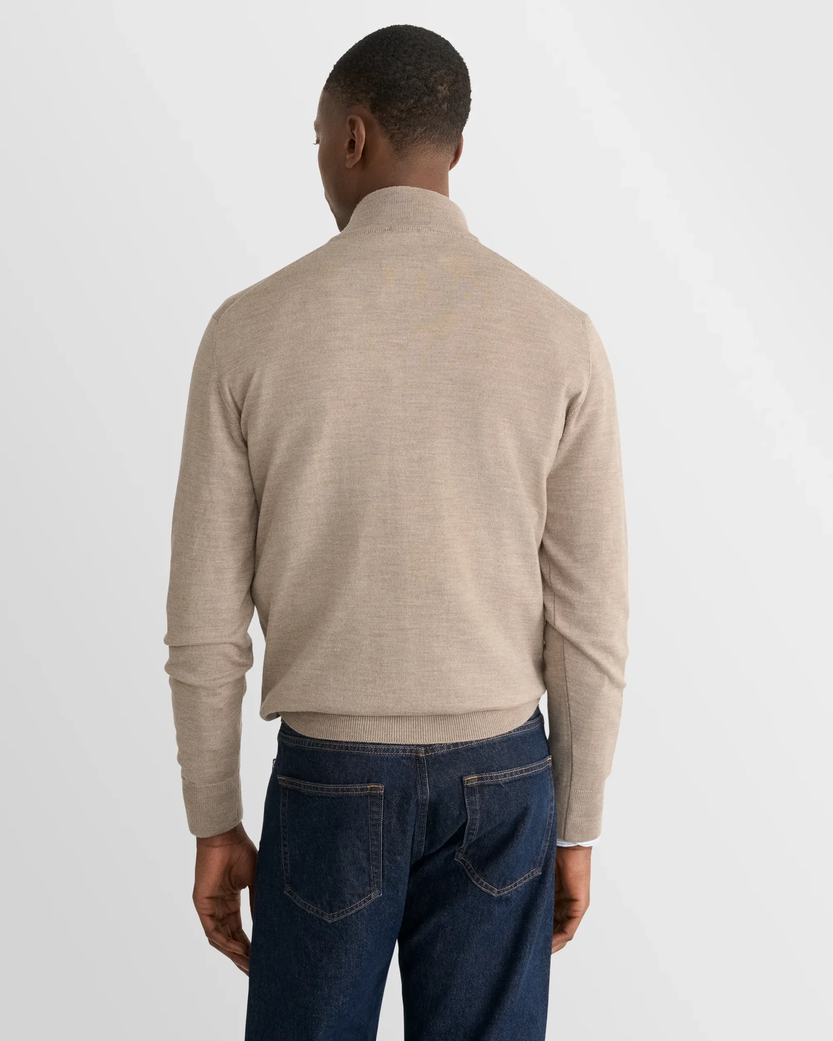 Eton - beige merino quarter zip knit sweater