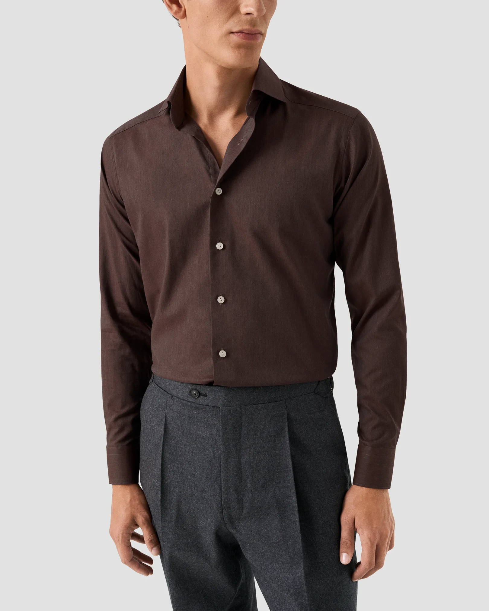 Eton - dark red solid signature flannel shirt