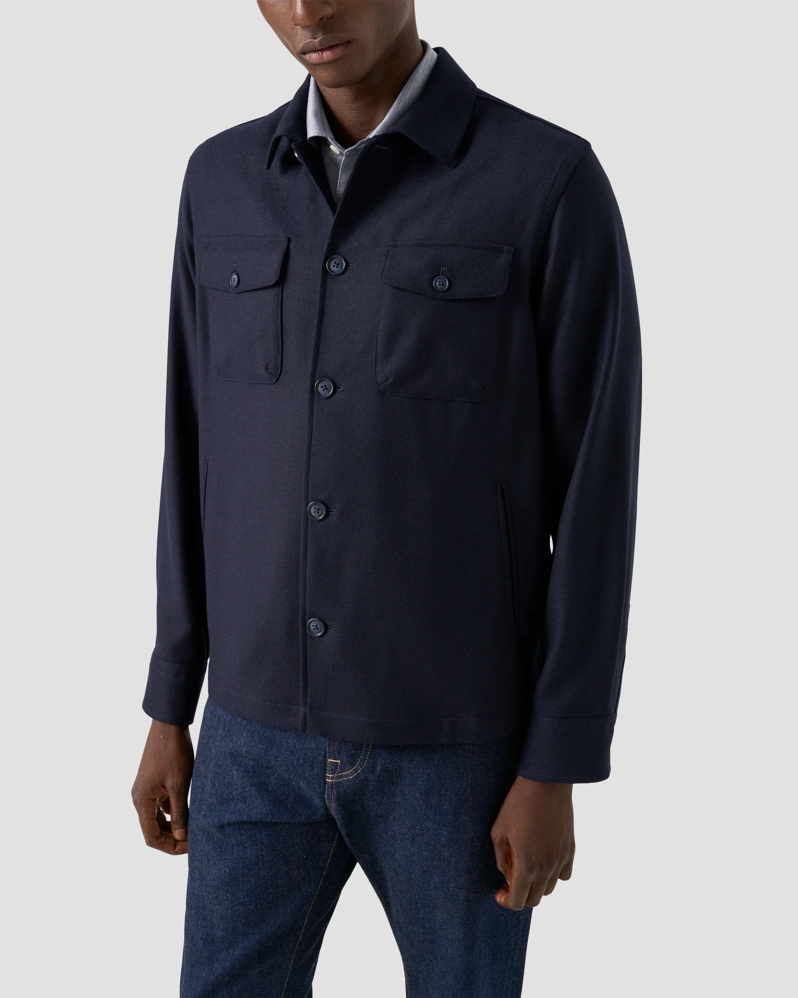 Eton - navy blue four pocket wool cashmere overshirt 258